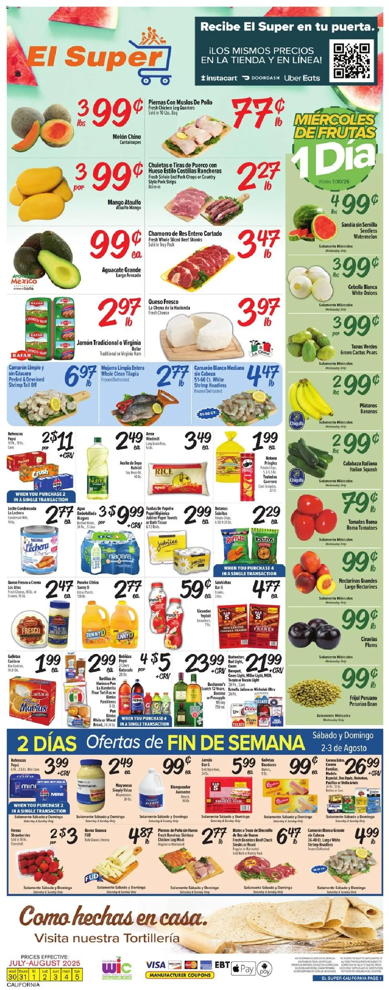 El Super Weekly Ad - CA - valid from 30.07.2025 | Page: 1 | Products: Bath, Pork, Beef, Melon