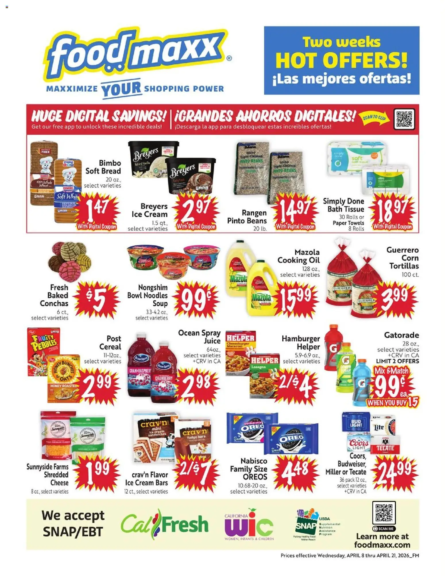 FoodMaxx Weekly Ad - NV - valid from 08.04.2026 | Page: 2 | Products: Oil, Bread, Juice, Noodles