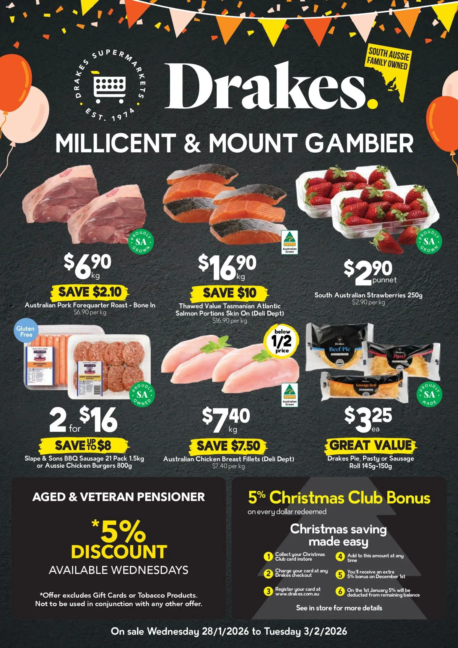 Drakes catalogue - valid from 28.01.2026 | Page: 1 | Products: Chicken, Pork, Strawberries, Salmon