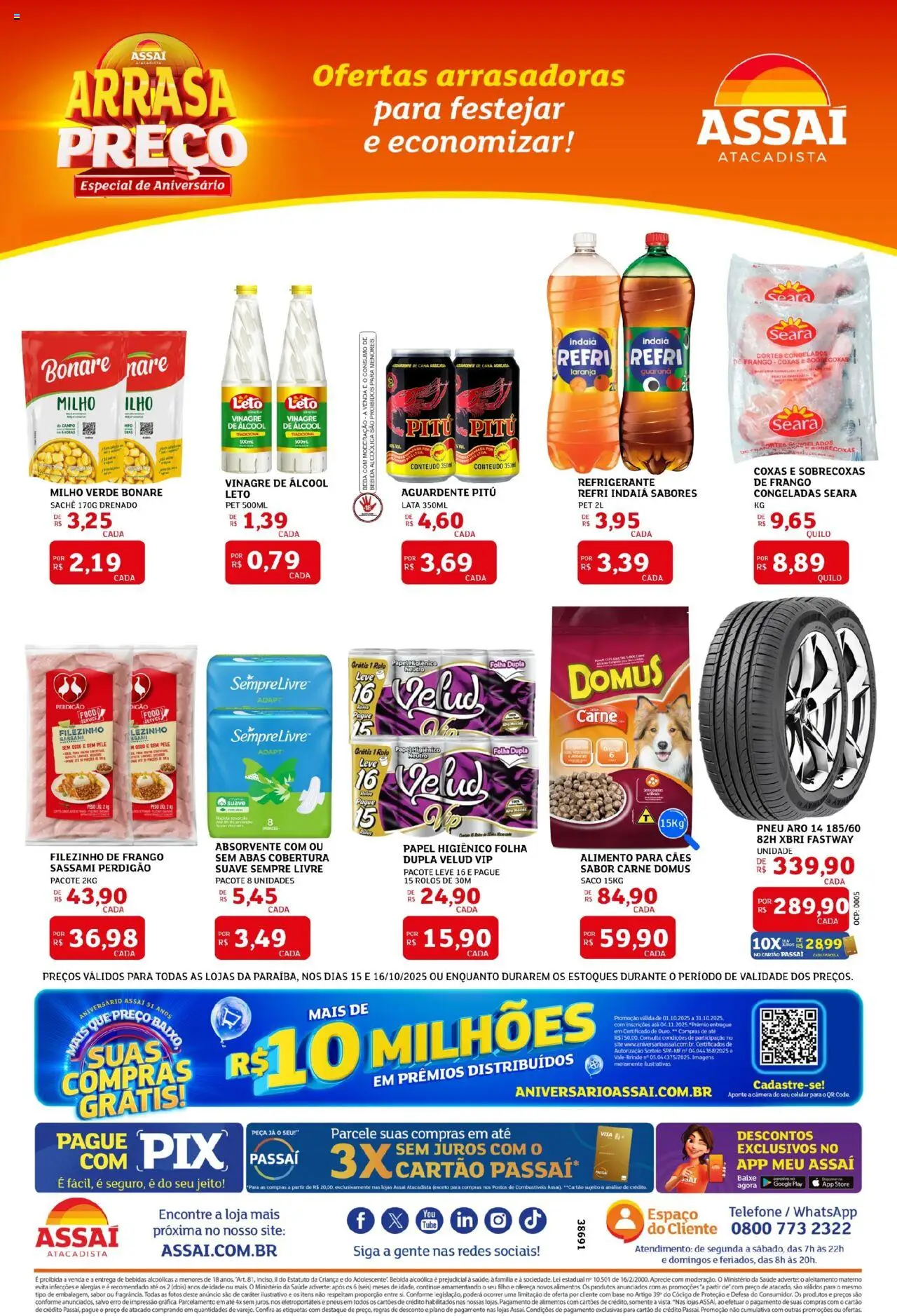 Assaí Atacadista Folheto - válido de 15.10.2025 | Página: 2 | Produtos: Pneu, Celular, Bebida, Absorvente