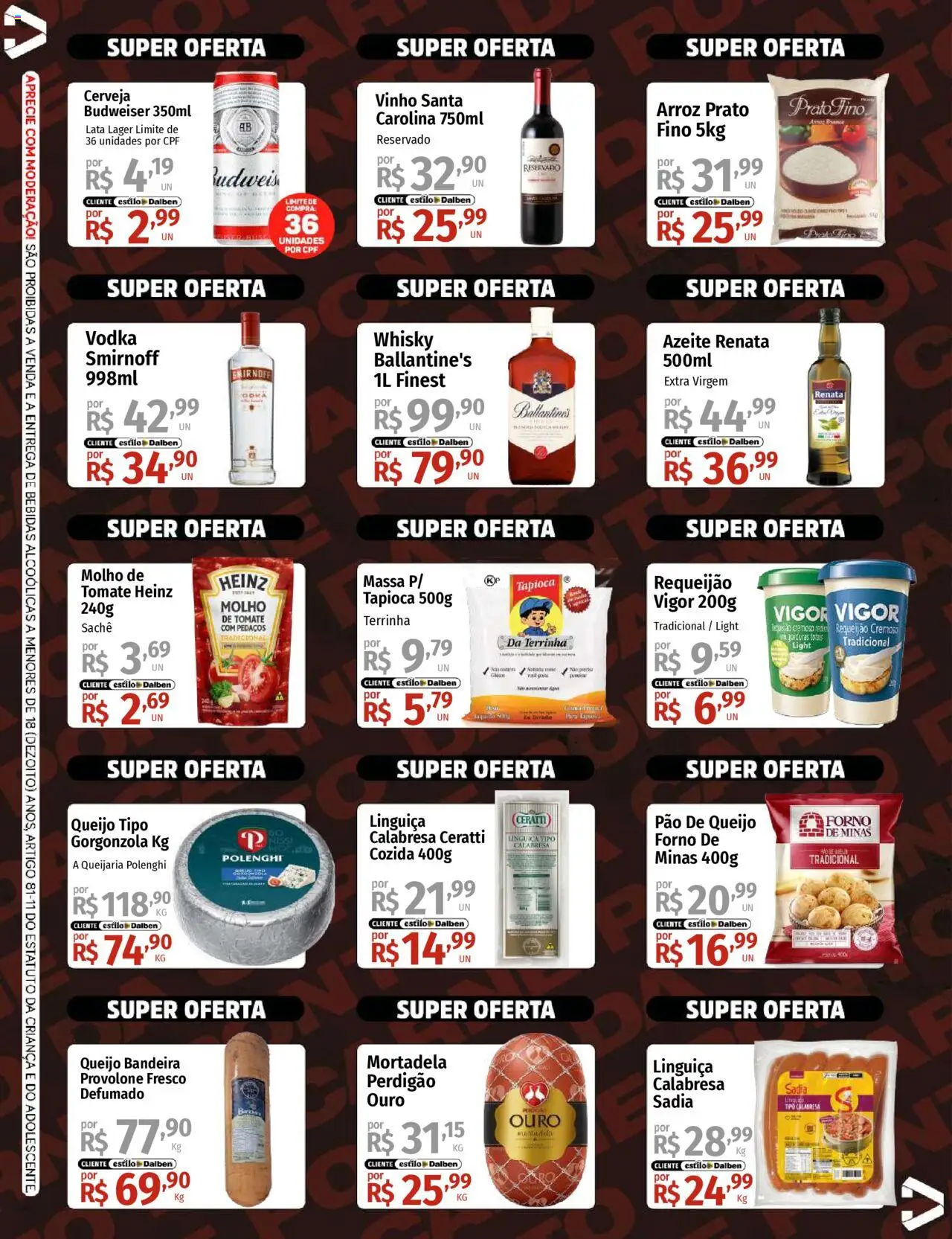 Supermercado Dalben Folheto - válido de 30.07.2025 | Página: 2 | Produtos: Whisky, Queijo, Mortadela, Pão de queijo