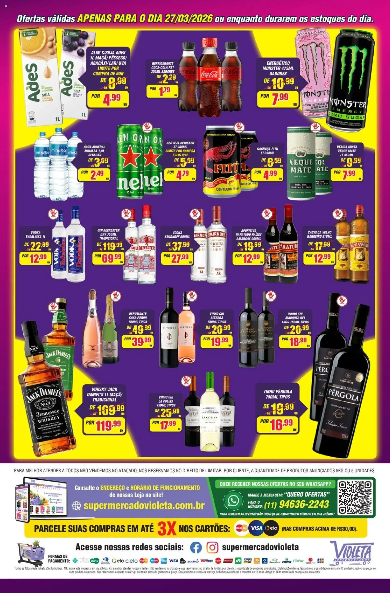 Violeta Supermercados Folheto - válido de 27.03.2026 | Página: 4 | Produtos: Vinho, Cerveja Heineken, Gin, Rum