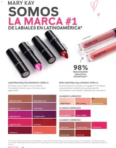 Vista previa de Brillo Labial Mary Kay Unlimited, Da una sensación cómoda y no pegajosa**. Se desliza suavemente en los labios y les ayuda a aportar luminosidad y humectación. Disponible en 3 acabados., nuevo folleto de la tienda, válido en México a partir del 01.01.2026 | Página: 54 | Productos: Brillo, Mate