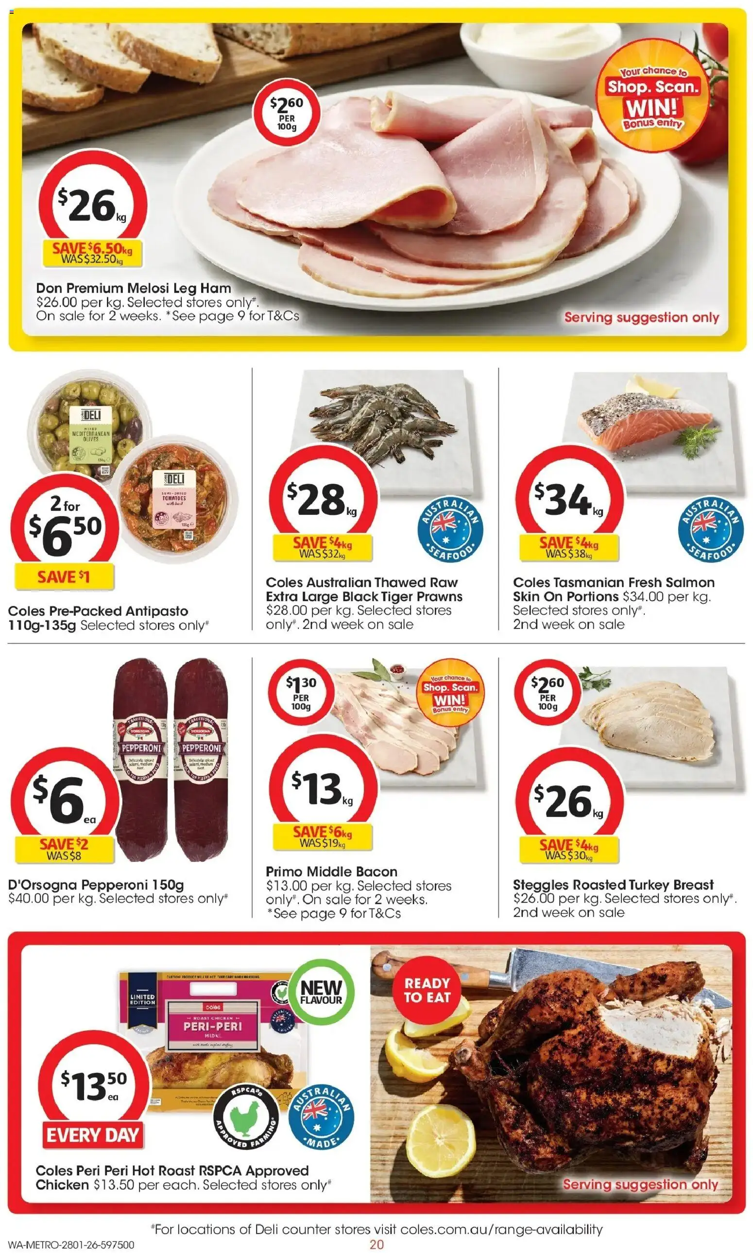 Coles catalogue - valid from 25.01.2026 | Page: 20 | Products: Bacon, Ham, Olives, Prawns