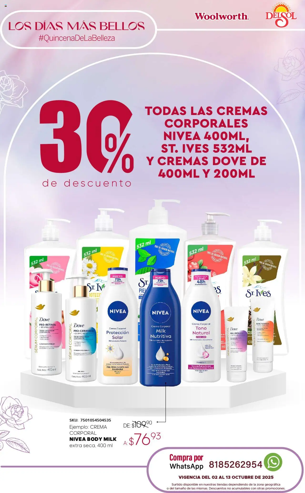 Nuevas ofertas de Del Sol y Woolworth válidas en toda la República Mexicana desde el 02.10.2025. ¡Encuentra las mejores ofertas en Del Sol y Woolworth - Catálogo Quincena de la Belleza Octubre! | Página: 17 | Productos: Crema, Aceite, Body, Crema corporal