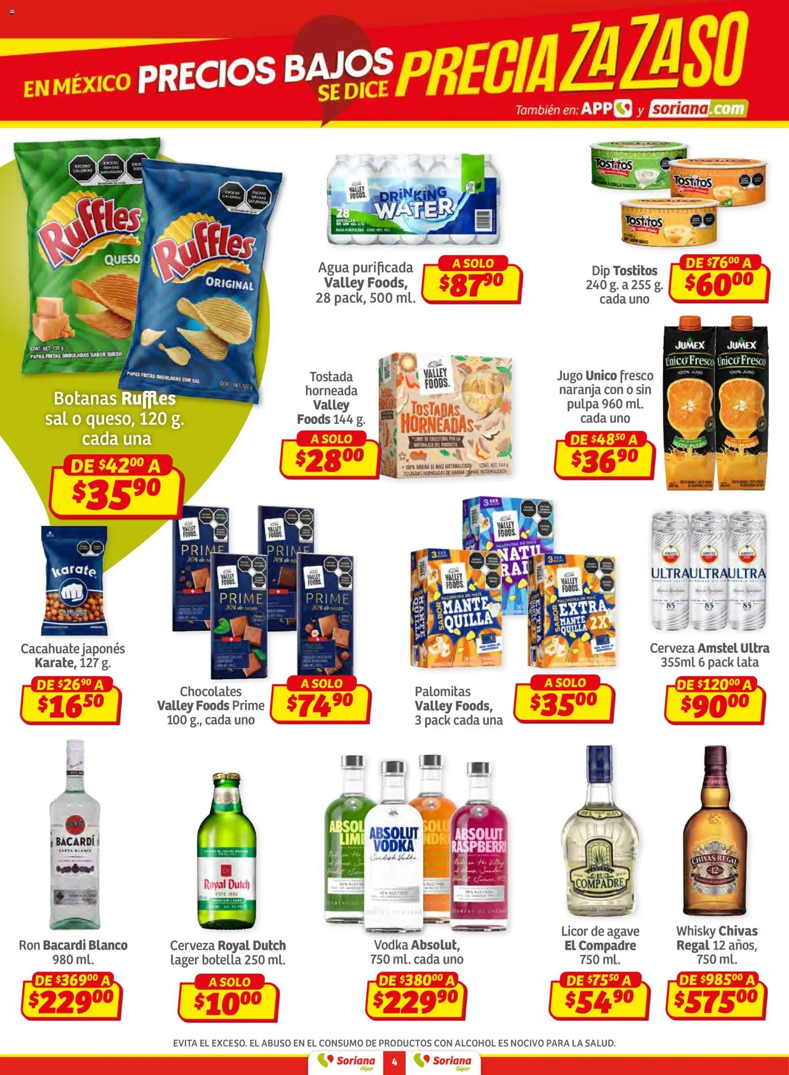Nuevas ofertas de Soriana válidas en toda la República Mexicana desde el 15.01.2026. ¡Encuentra las mejores ofertas en Soriana - Preciazazaso Súper: BCS, Jal, Nay, Sin, Son! | Página: 4 | Productos: Sal, Queso, Cerveza, Whisky