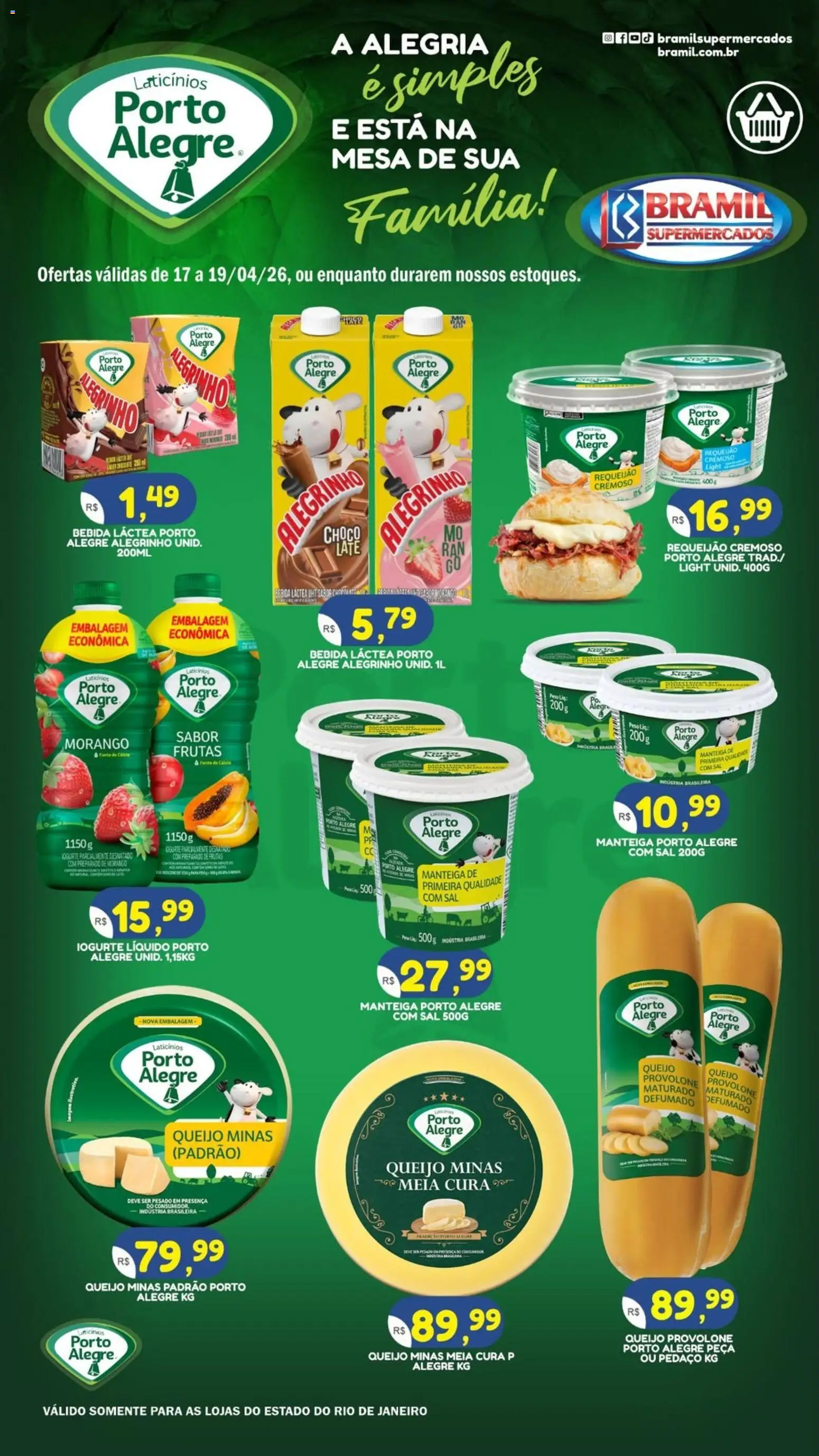 Bramil Supermercados Folheto - válido de 17.04.2026 | Página: 1 | Produtos: Queijo, Bebida, Sal, Requeijão