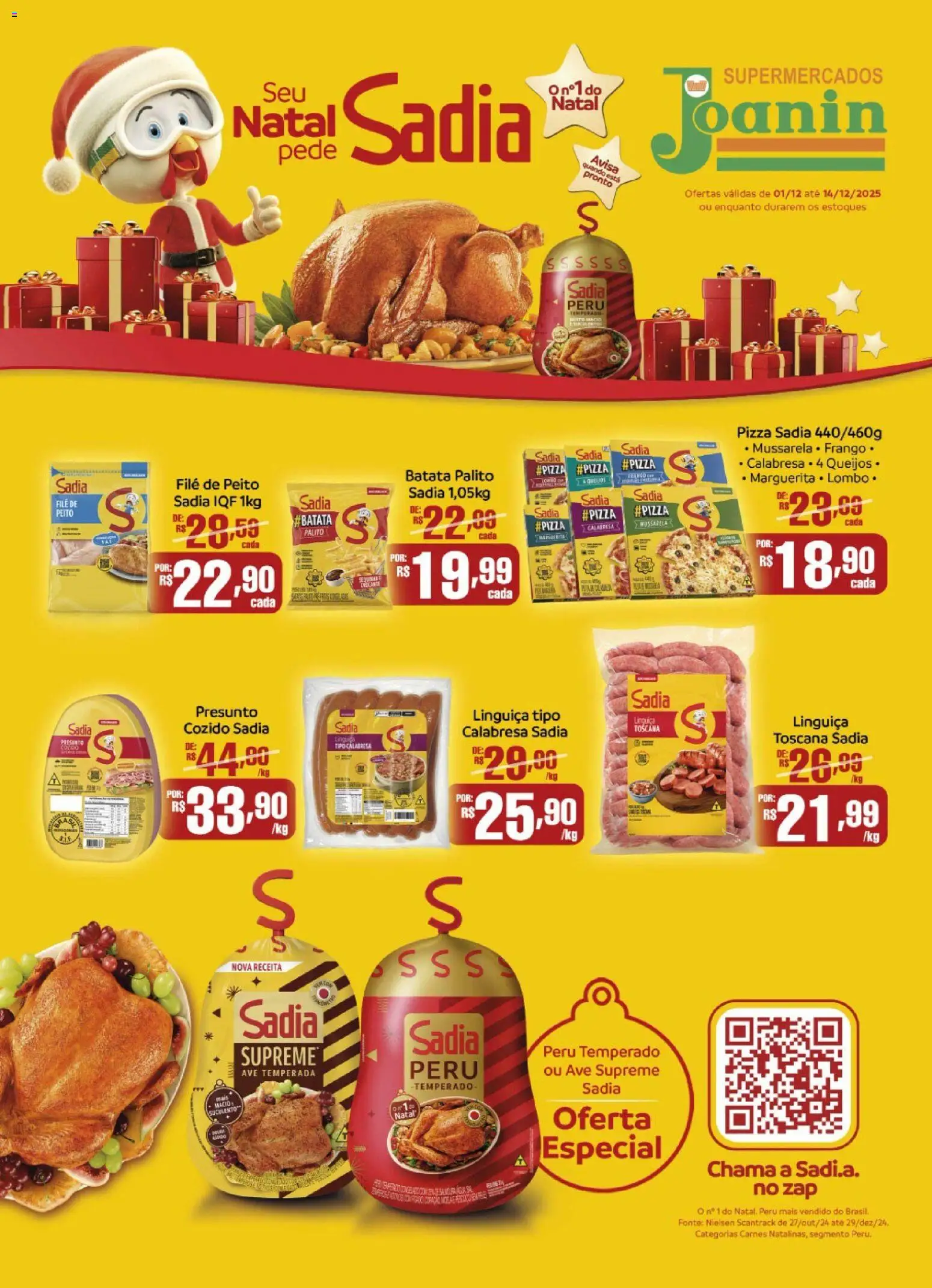 Supermercados Joanin Folheto - válido de 01.12.2025 | Página: 1 | Produtos: Presunto, Pizza, Frango, Mussarela