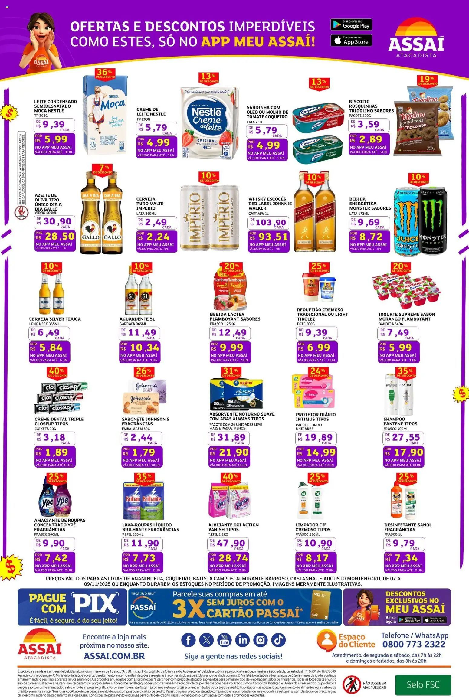 Assaí Atacadista Folheto - válido de 07.11.2025 | Página: 3 | Produtos: Alvejante, Iogurte, Pneus, Leite condensado