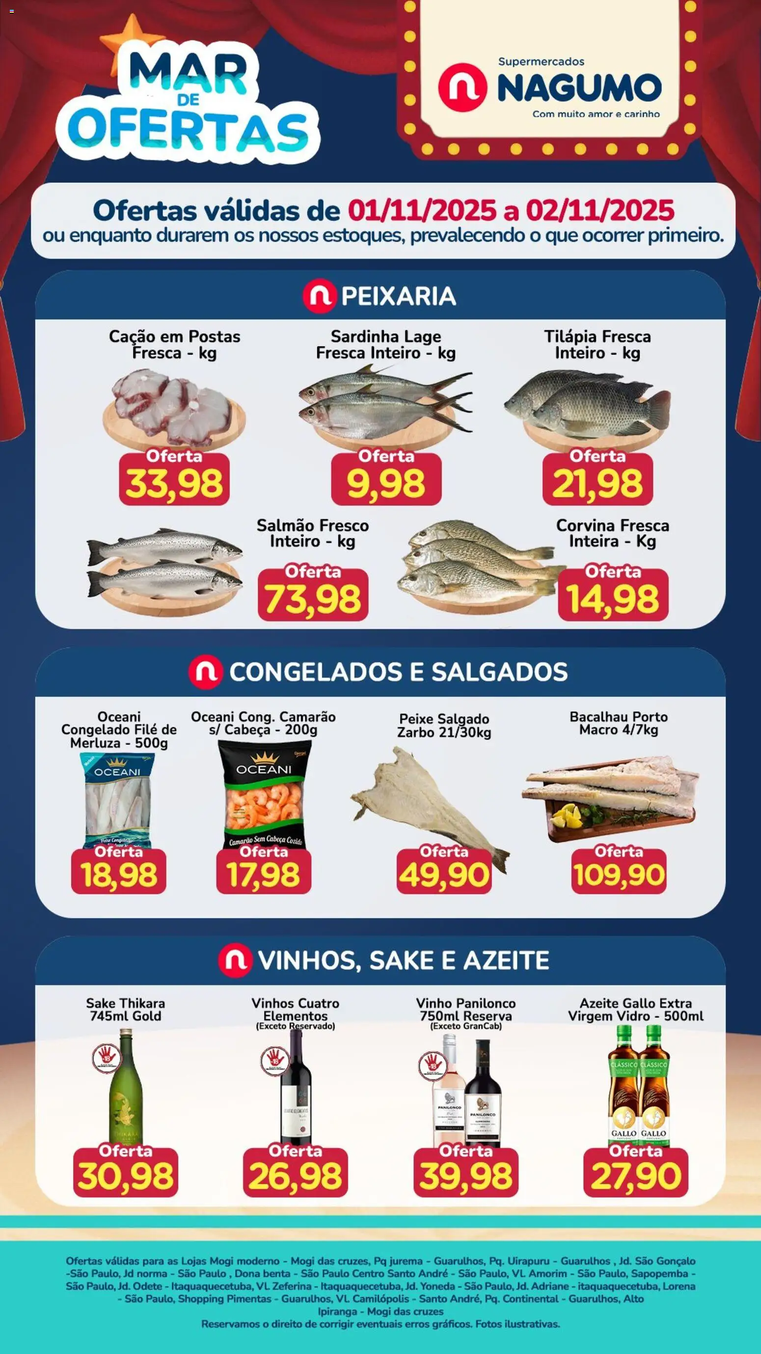 Nagumo Folheto - válido de 01.11.2025 | Página: 1 | Produtos: Salmão, Bacalhau, Camarão, Azeite
