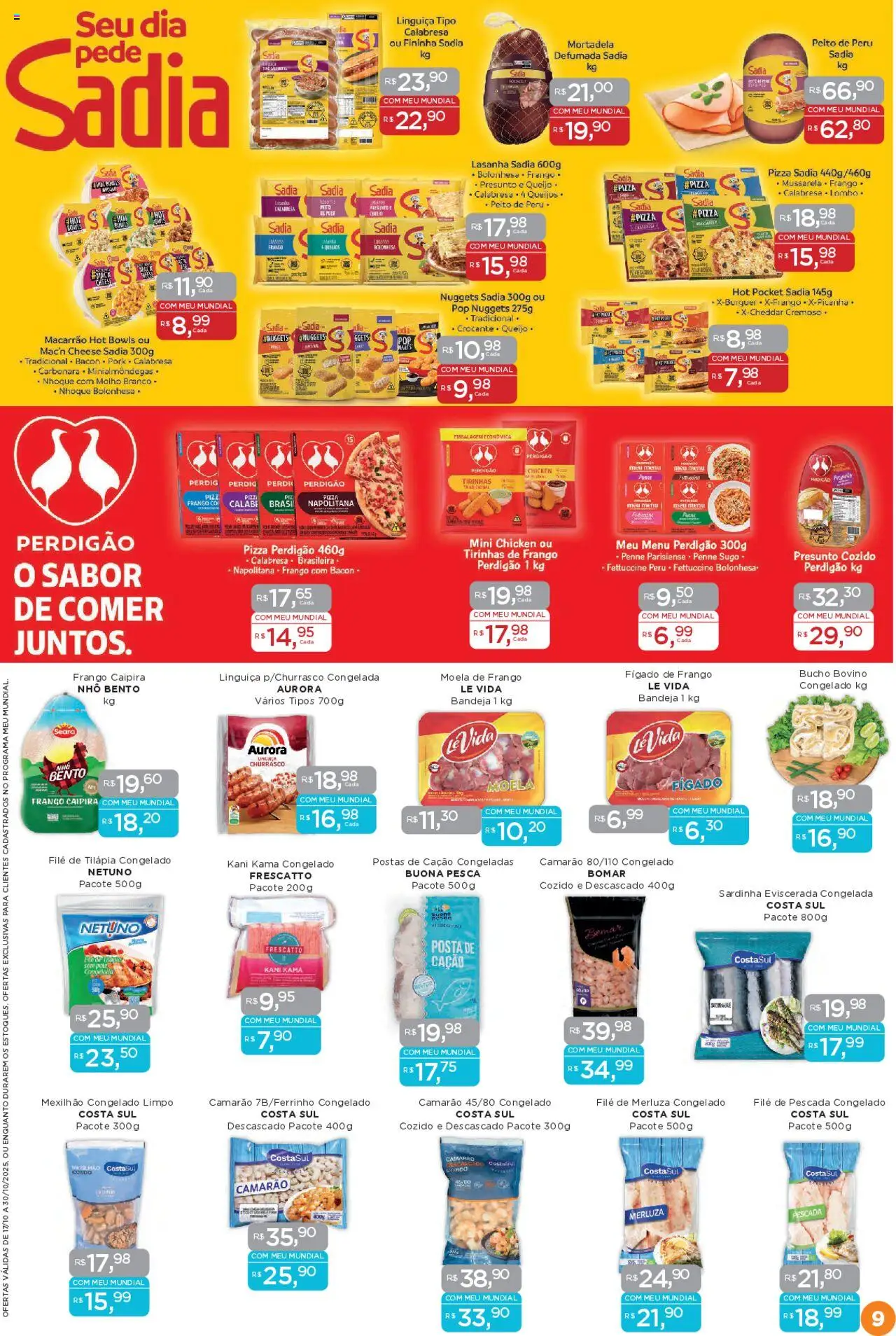 Mundial Folheto - válido de 17.10.2025 | Página: 9 | Produtos: Moela, Camarão, Pizza, Peito de peru