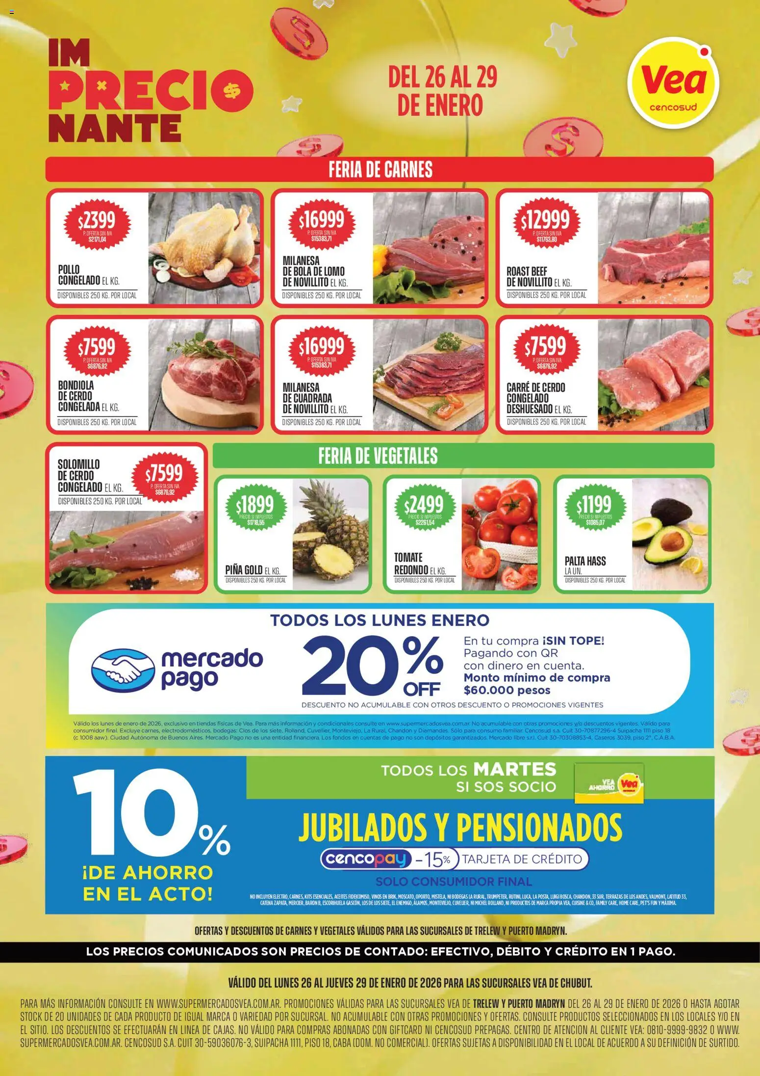 Vea - Ofertas semanal Chubut │ válido desde el 26.01.2026 | Página: 1 | Productos: Milanesa, Tomate, Palta, Cerdo