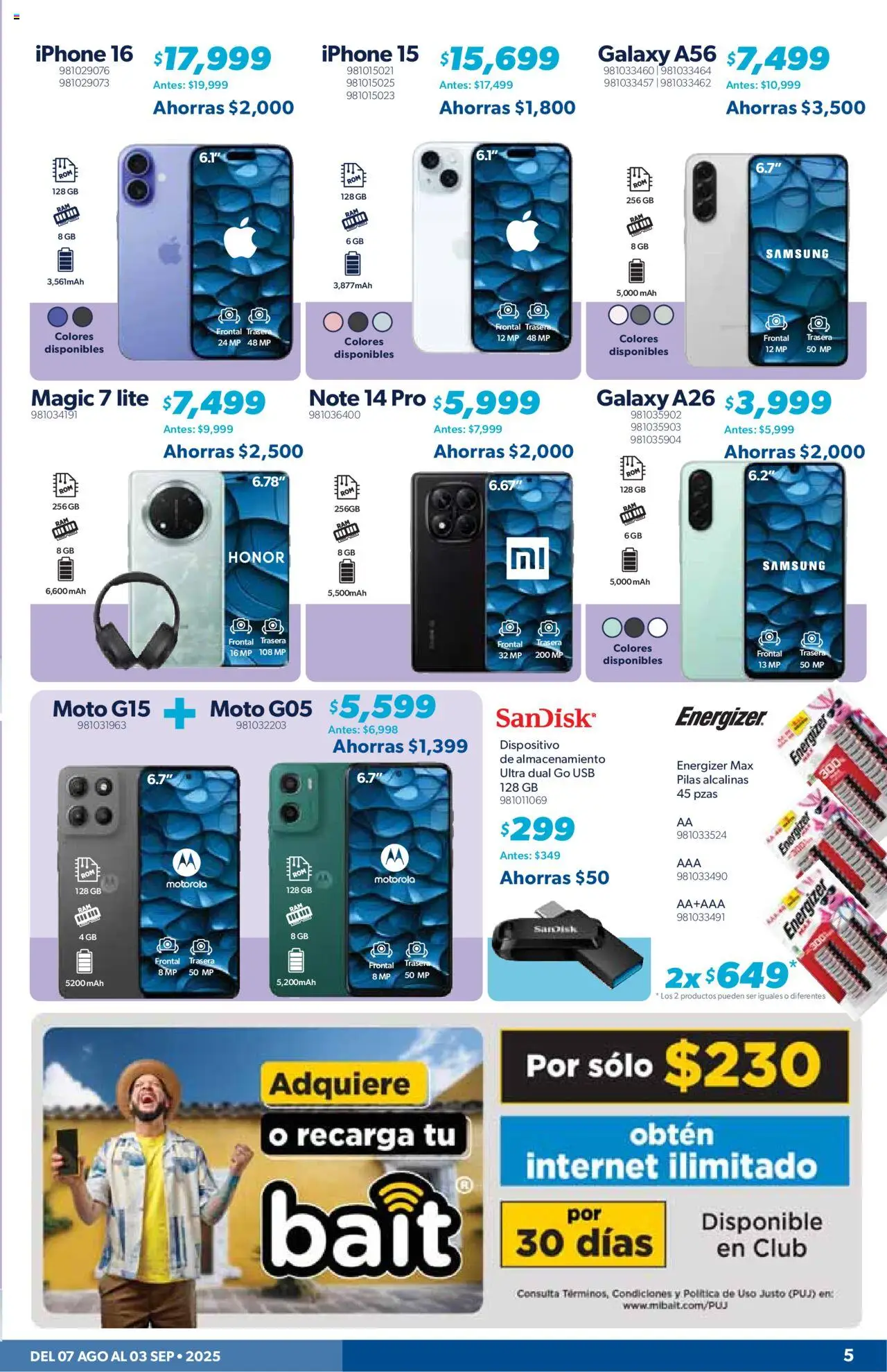 Nuevas ofertas de Sam's Club válidas en toda la República Mexicana desde el 07.08.2025. ¡Encuentra las mejores ofertas en Sam's Club - Catálogo Productos Especiales! | Página: 5 | Productos: Usb, Pilas