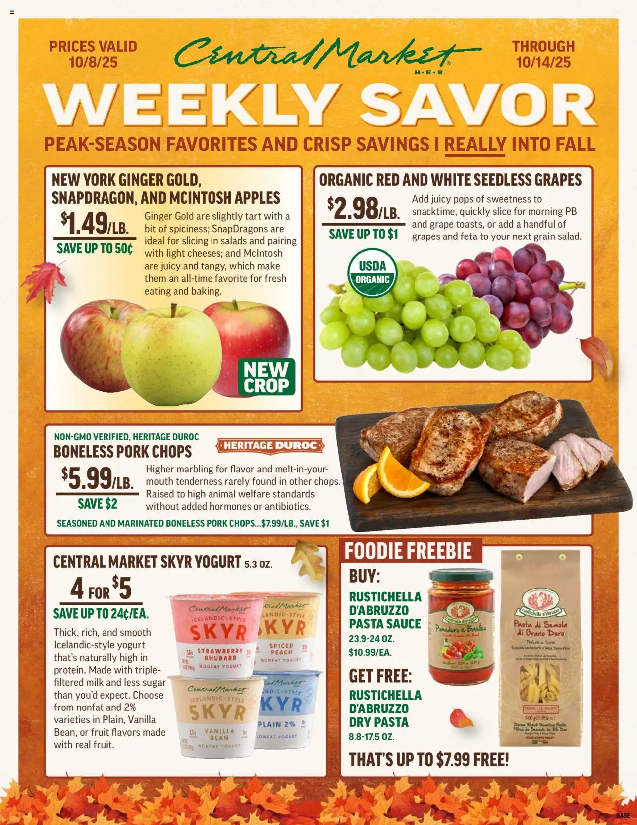 Central Market Weekly Ad - valid from 08.10.2025 | Page: 1 | Products: Apples, Sugar, Peach, 2人掛けソファ