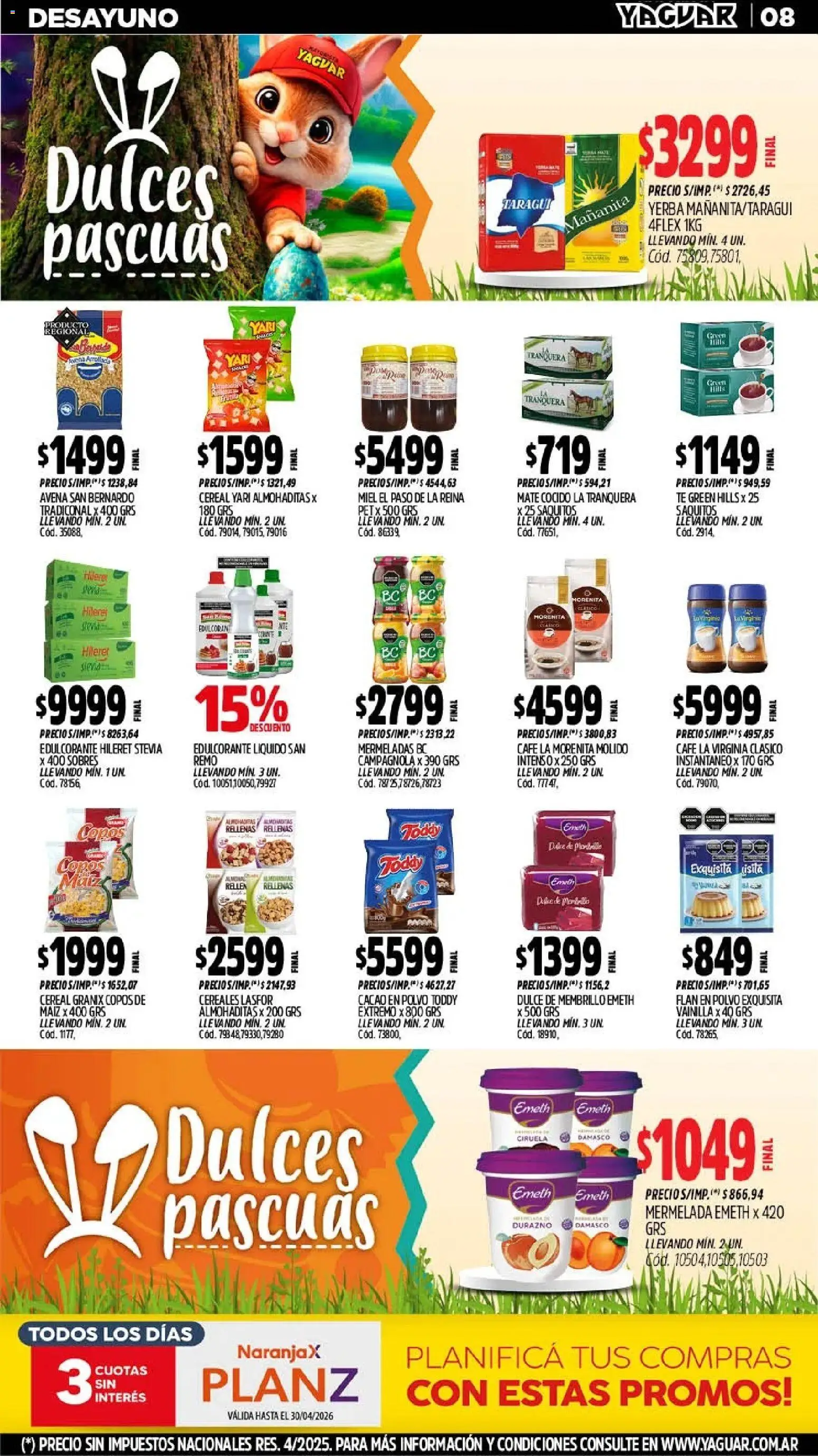 Yaguar - Oferta Semanal Jujuy │ válido desde el 30.03.2026 | Página: 8 | Productos: Copos, Yerba, Durazno, Cacao
