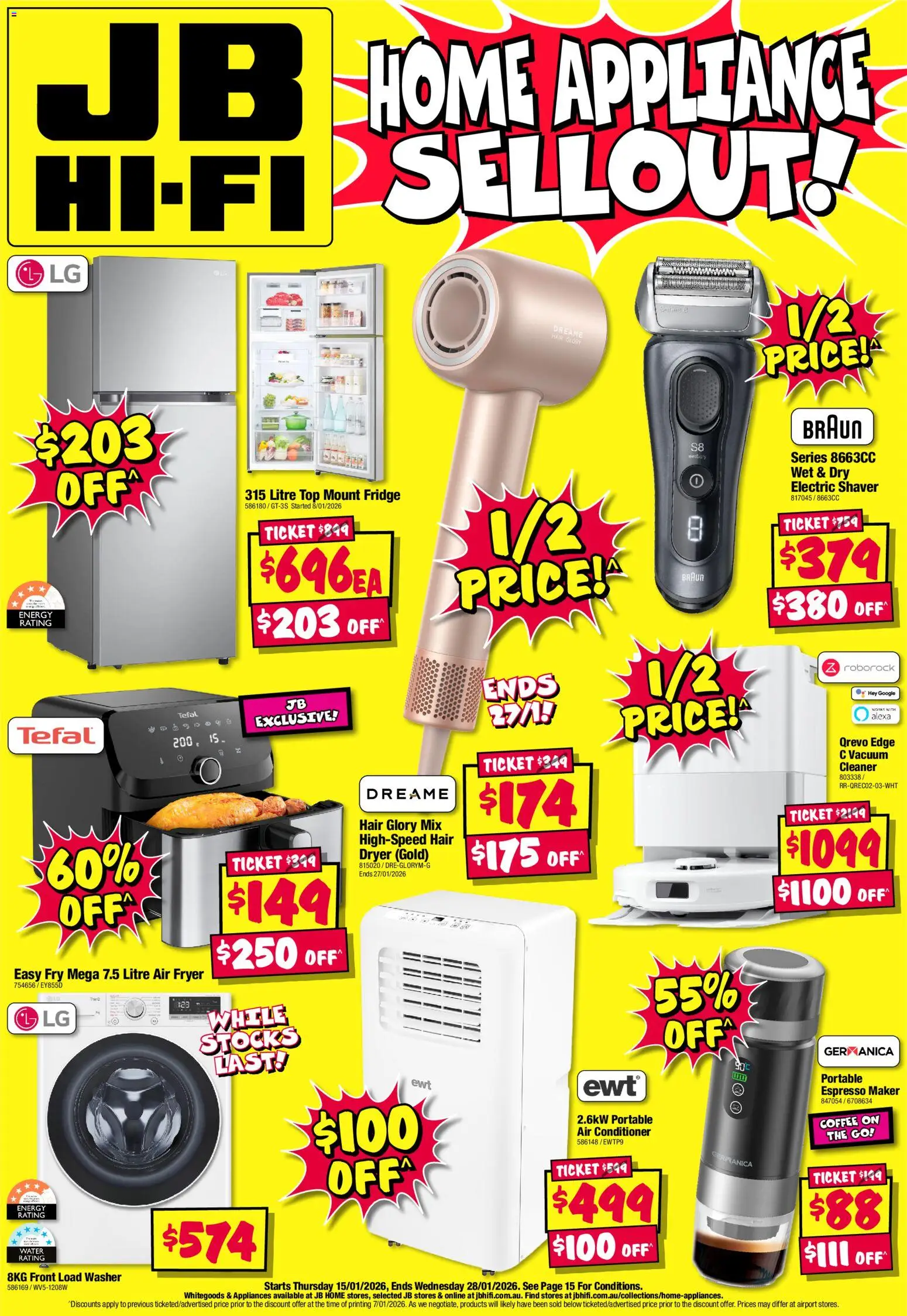 JB Hi-Fi catalogue - valid from 15.01.2026 | Page: 1 | Products: Conditioner, Portable, Fridge, Washer