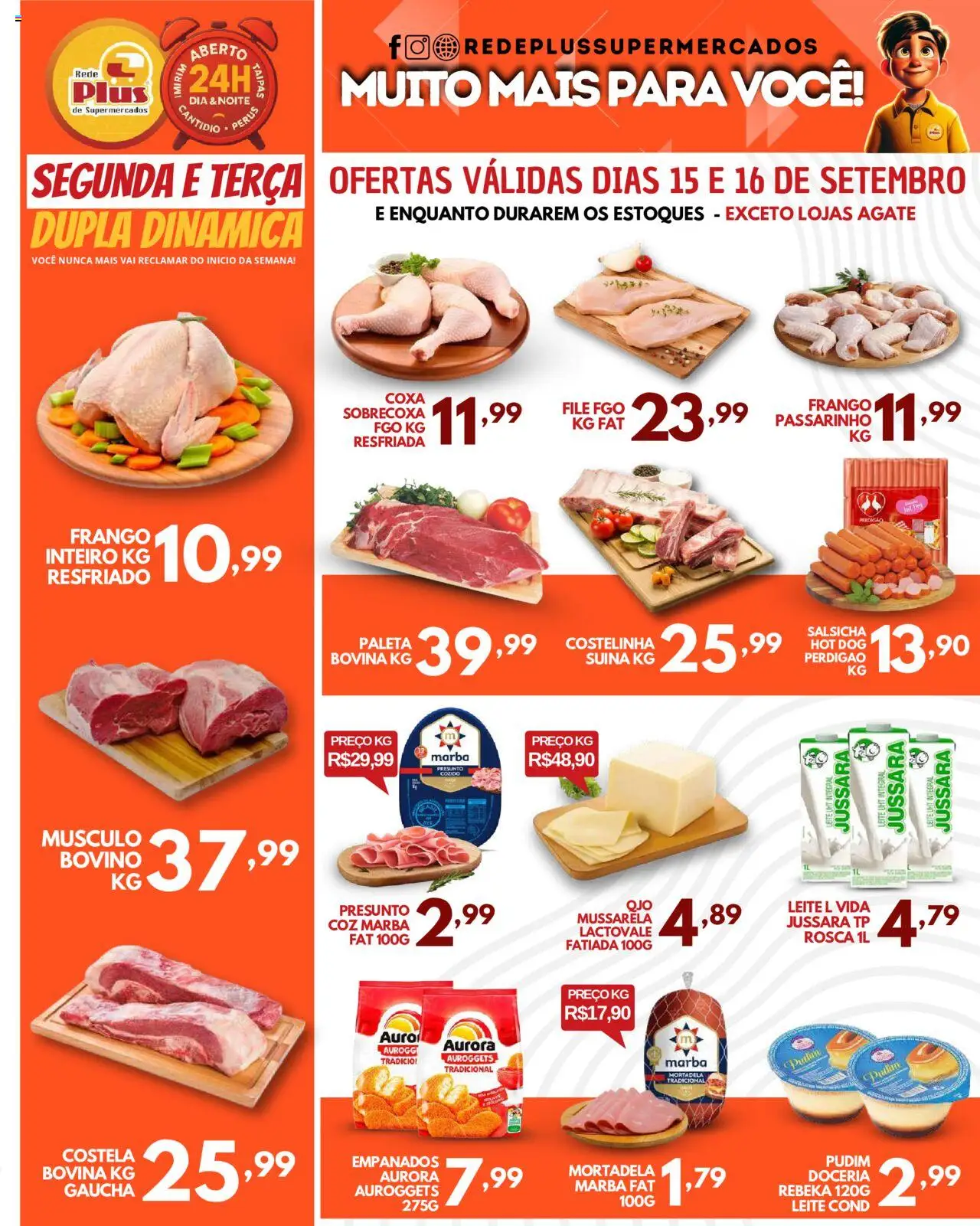 Rede Plus Supermercados Folheto - válido de 15.09.2025 | Página: 1 | Produtos: Leite, Mortadela, Frango, Mussarela