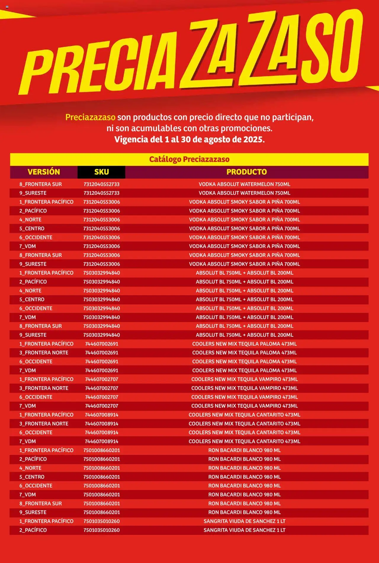 Nuevas ofertas de Soriana válidas en toda la República Mexicana desde el 01.08.2025. ¡Encuentra las mejores ofertas en Soriana - Catálogo Preciazazaso Mercado Nacional! | Página: 16 | Productos: Piña, Tequila, Vodka