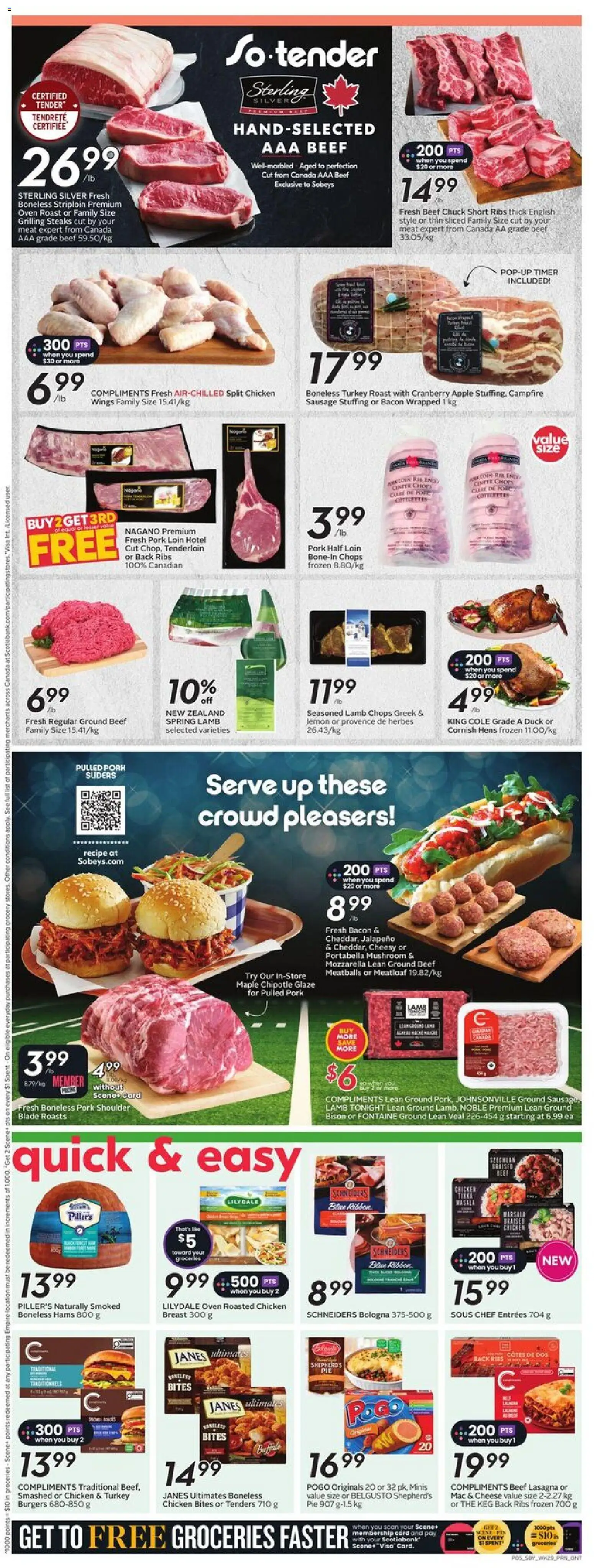 Sobeys flyer valid from 13.11.2025 | Page: 8 | Products: Beef, Oven, Cheese, Pork