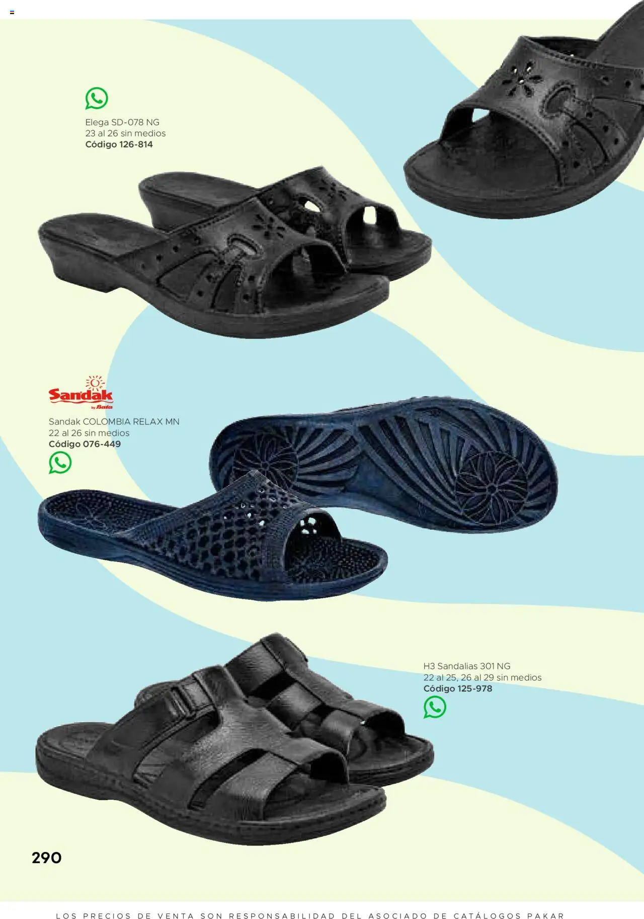 Nuevas ofertas de SC Pakar válidas en toda la República Mexicana desde el 31.01.2025. ¡Encuentra las mejores ofertas en SC Pakar catálogo Primavera Verano! | Página: 290 | Productos: Sandalias, Bata