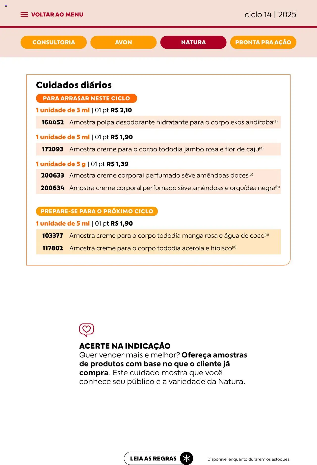Avon Folheto - válido de 13.08.2025 | Página: 44 | Produtos: Desodorante, Base, Creme, Acerola