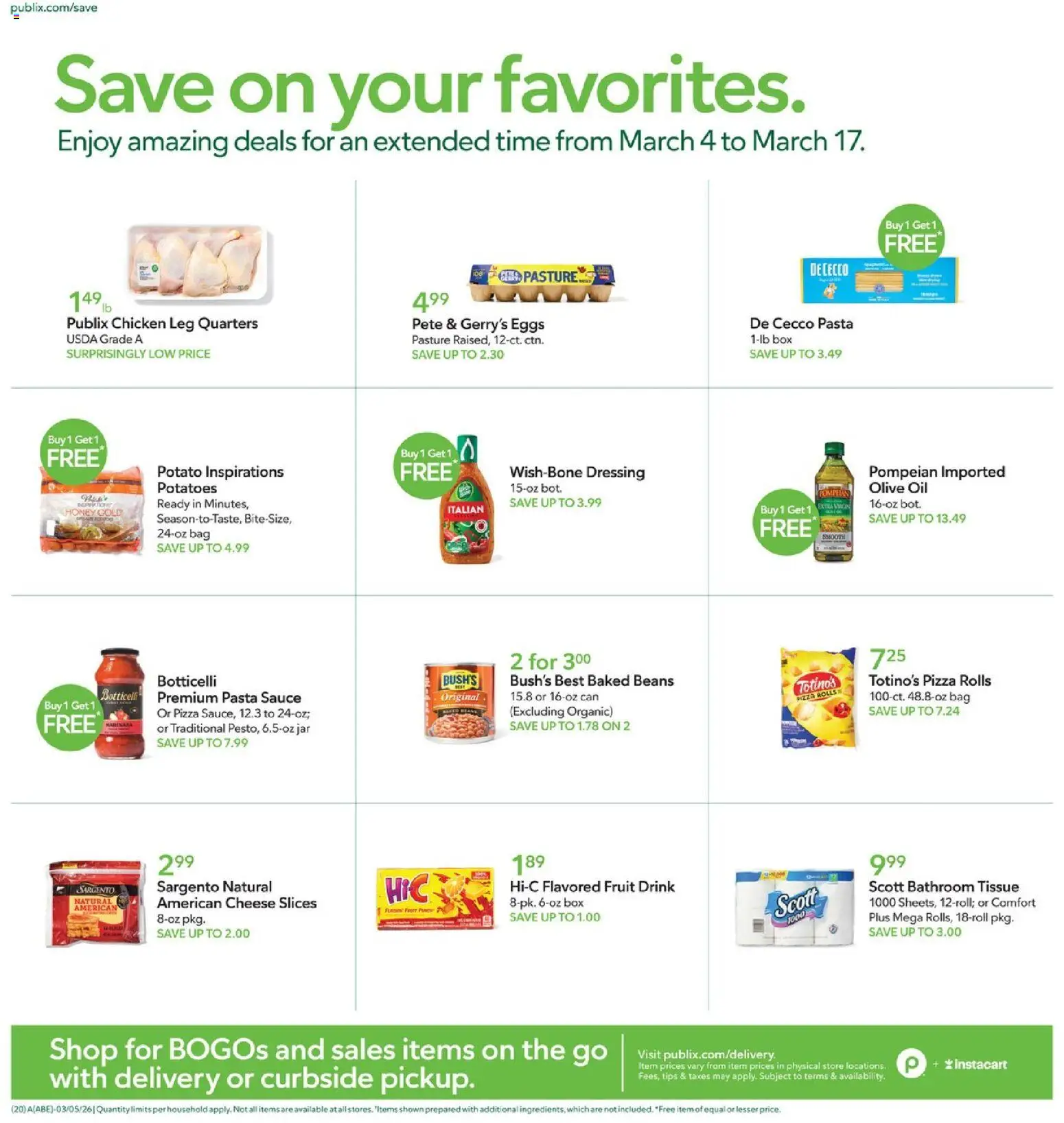 Publix Weekly Ad - valid from 04.03.2026 | Page: 20 | Products: Cheese, Oil, Pasta, Bag