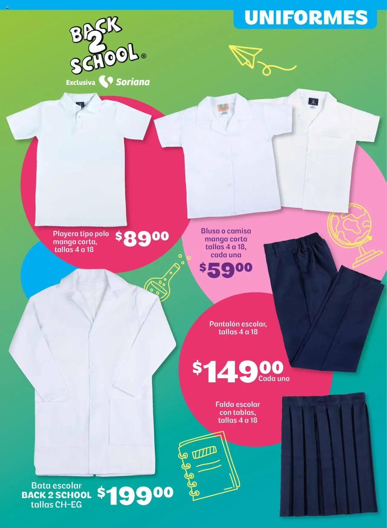 Nuevas ofertas de Soriana válidas en toda la República Mexicana desde el 14.08.2025. ¡Encuentra las mejores ofertas en Soriana - Regresa a clases bien listo Híper Nacional! | Página: 44 | Productos: Camisa, Manga, Playera, Falda