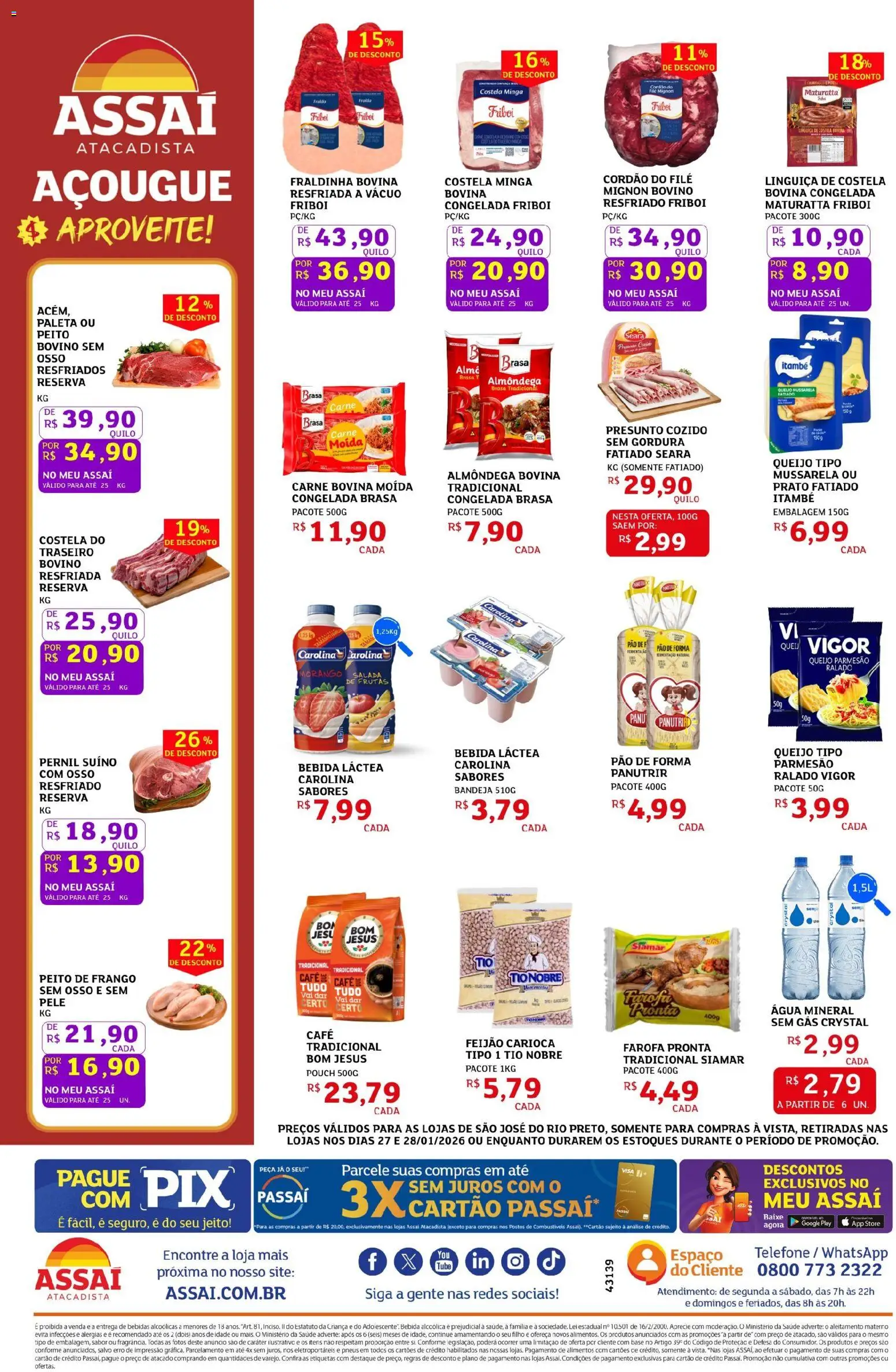 Assaí Atacadista Folheto - válido de 27.01.2026 | Página: 2 | Produtos: Queijo, Queijo parmesão, Telefone, Frango