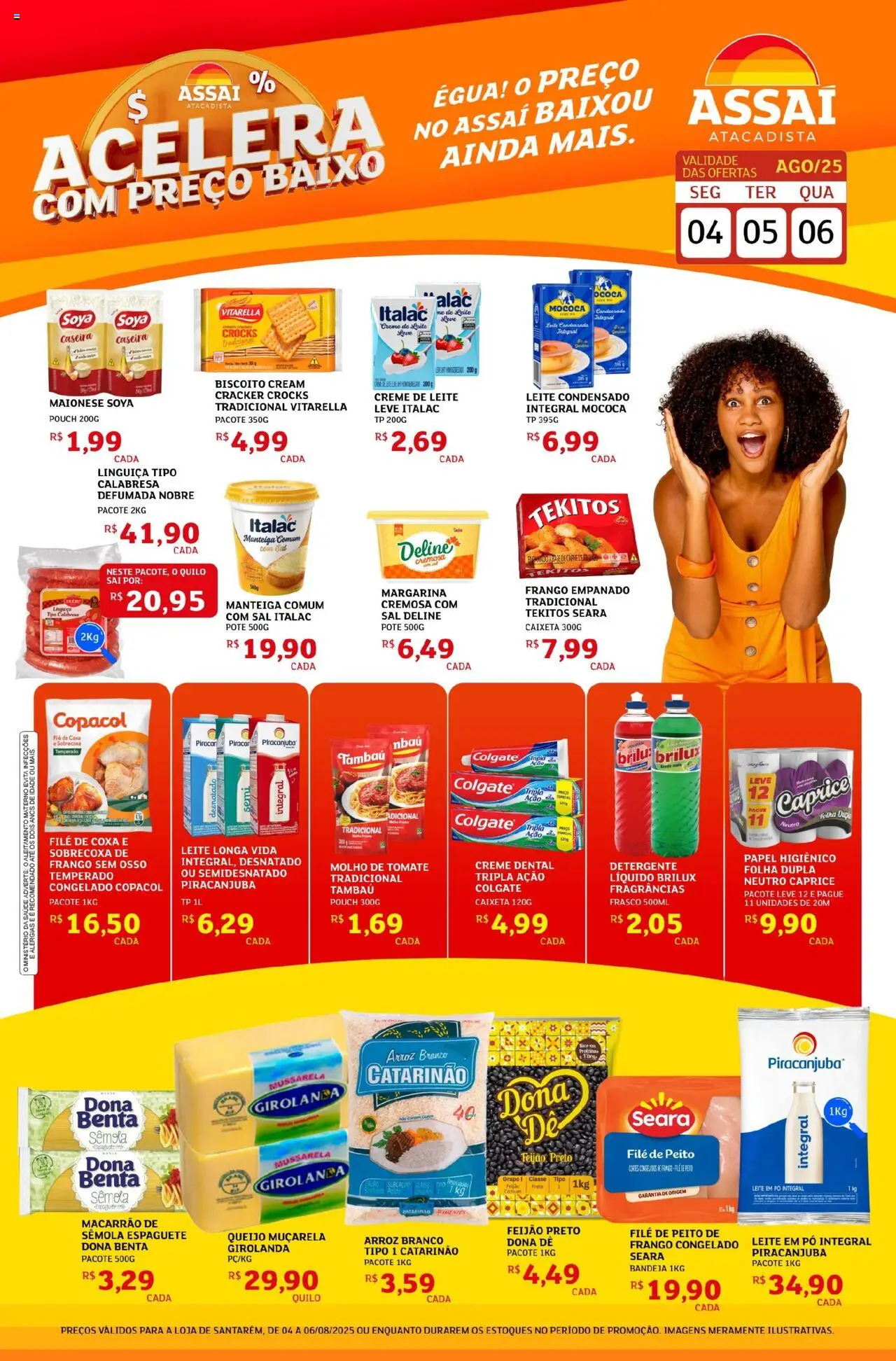 Assaí Atacadista Folheto - válido de 04.08.2025 | Página: 1 | Produtos: Baixo, Sal, Papel higiênico, Mussarela