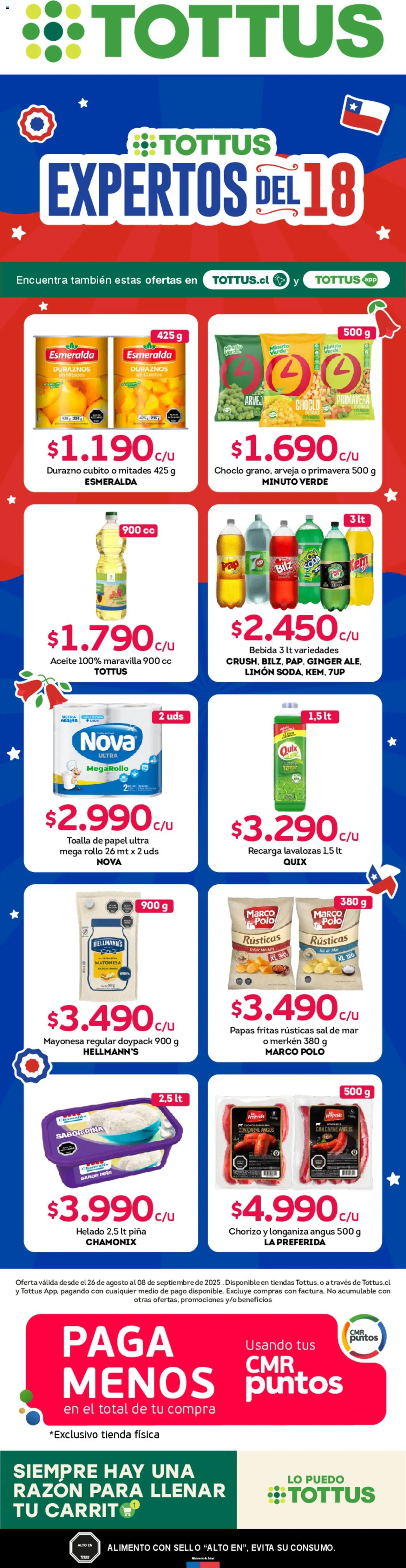 Tottus ofertas  │ válido desde el 26.08.2025 | Página: 1 | Productos: Limón, Chorizo, Durazno, Papas fritas