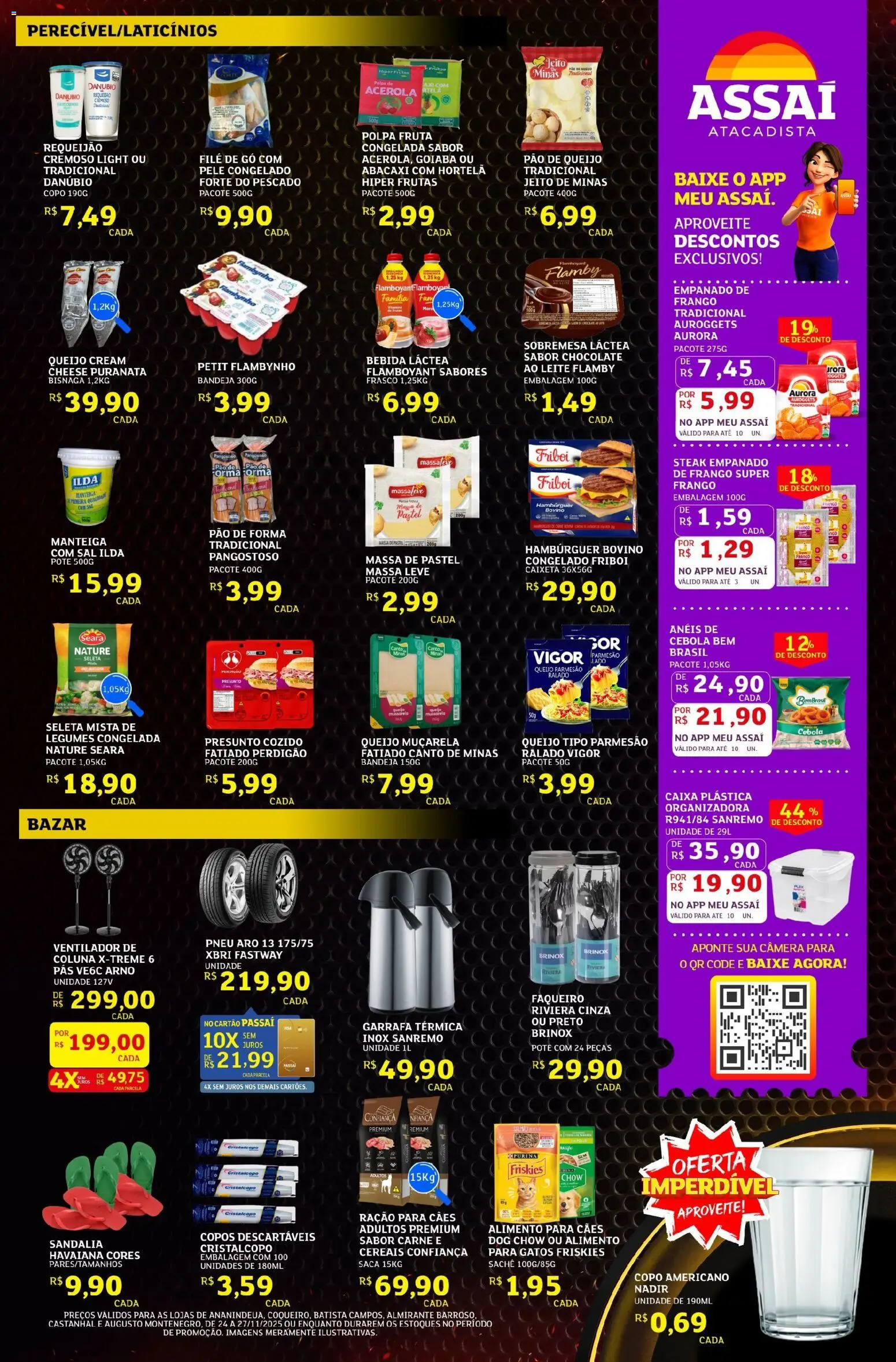 Assaí Atacadista Folheto - válido de 24.11.2025 | Página: 3 | Produtos: Ventilador, Pão, Hambúrguer, Copos