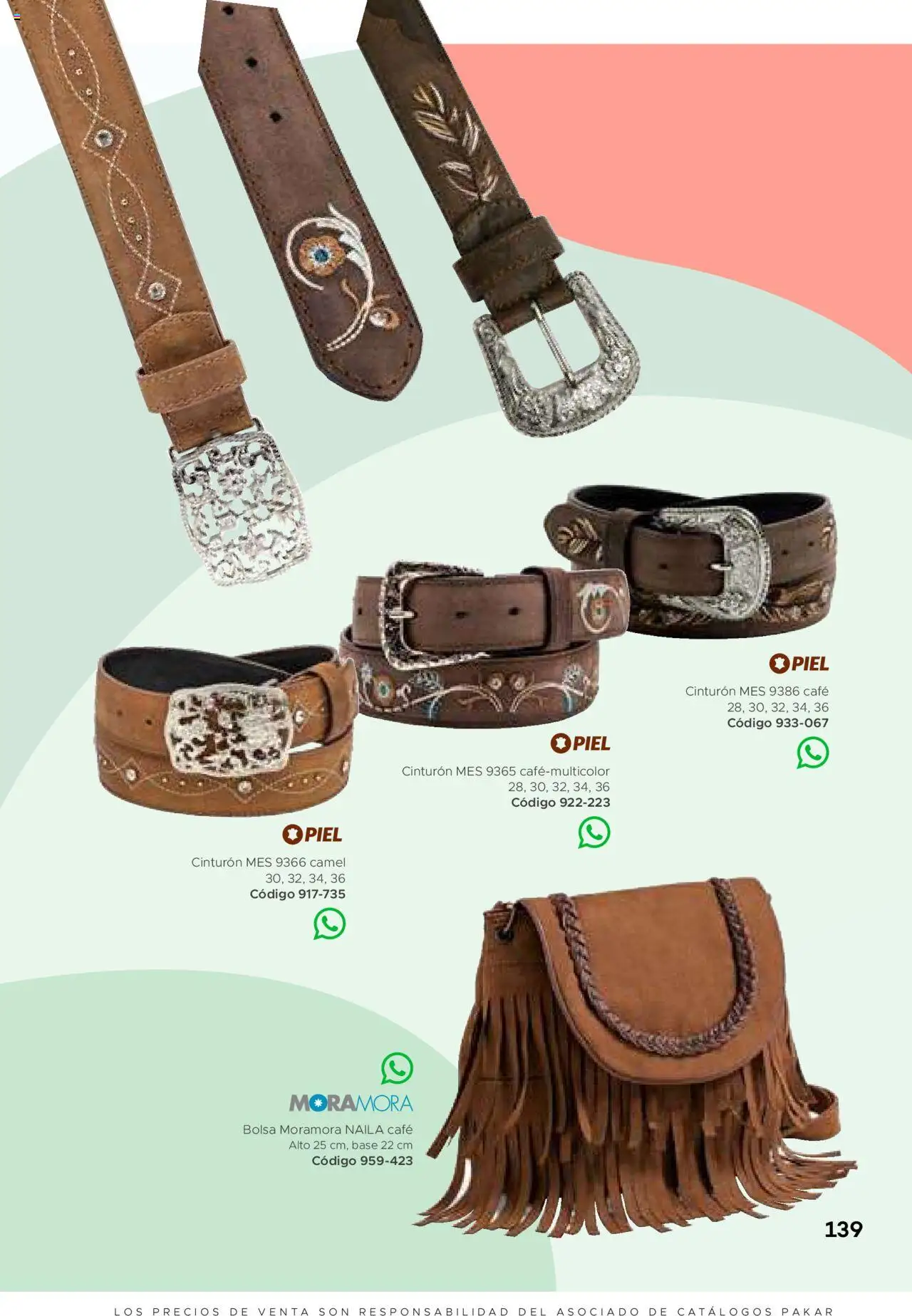 Nuevas ofertas de SC Pakar válidas en toda la República Mexicana desde el 31.01.2025. ¡Encuentra las mejores ofertas en SC Pakar catálogo Ropa! | Página: 139 | Productos: Cinturón, Bolsa, Café