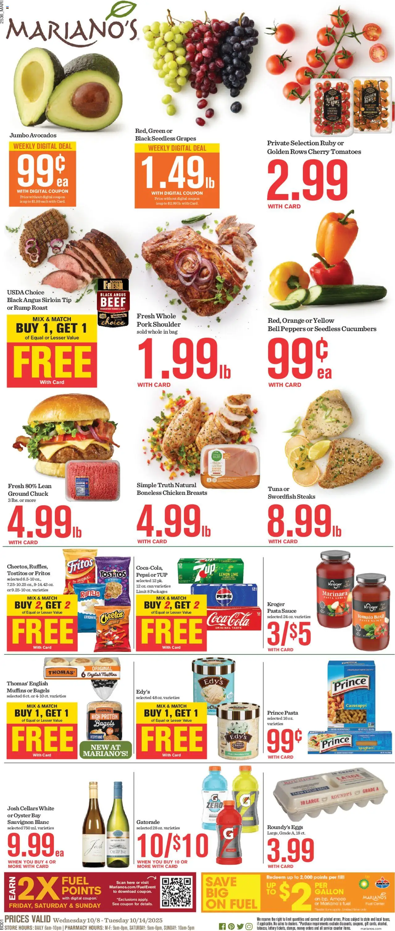 Mariano's Weekly Ad - valid from 08.10.2025 | Page: 1 | Products: Peppers, Chocolate, Pork, Beef