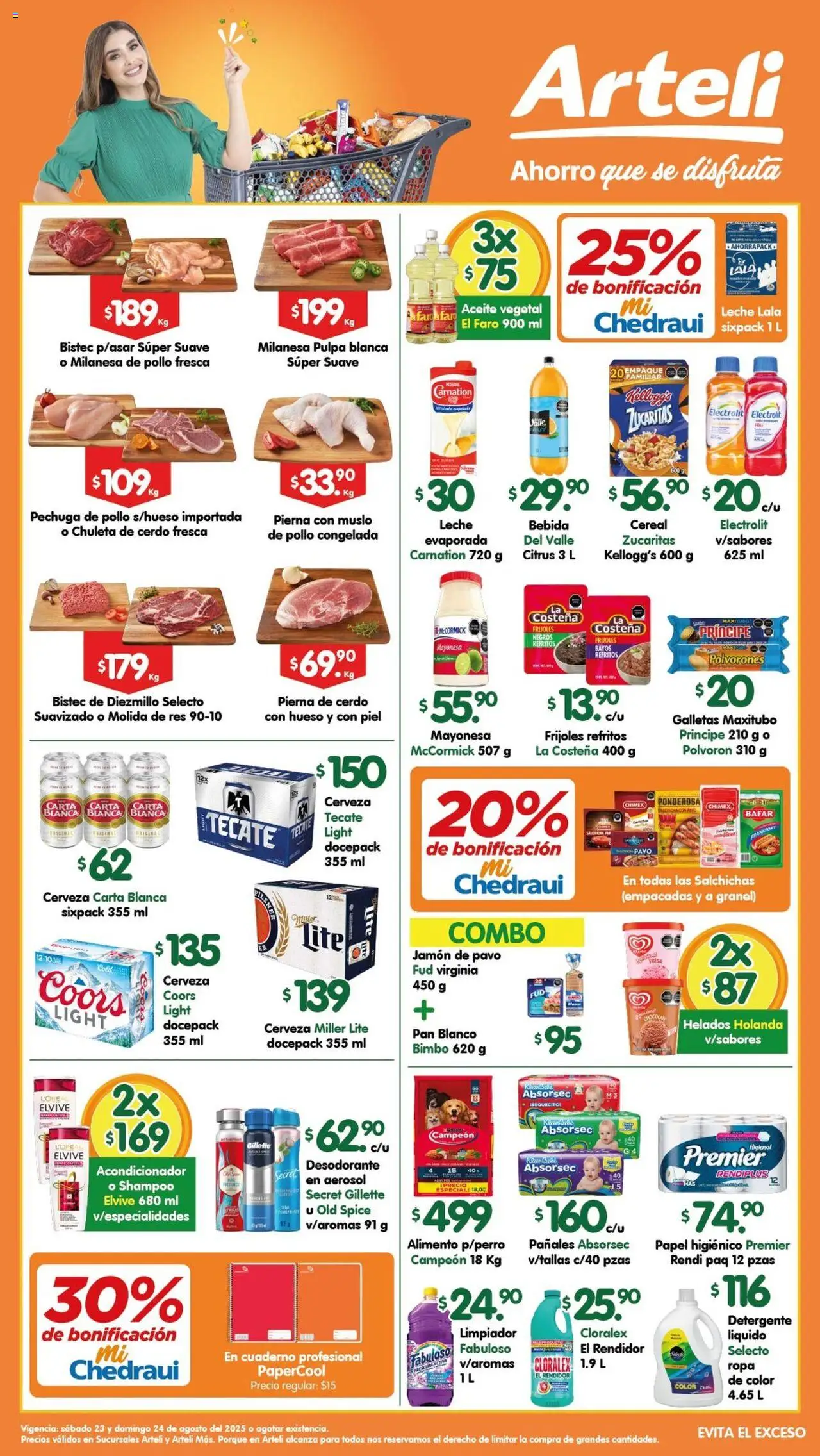 Nuevas ofertas de Arteli válidas en toda la República Mexicana desde el 23.08.2025. ¡Encuentra las mejores ofertas en Arteli - Folleto Arteli! | Página: 1 | Productos: Pollo, Leche, Papel higiénico, Acondicionador