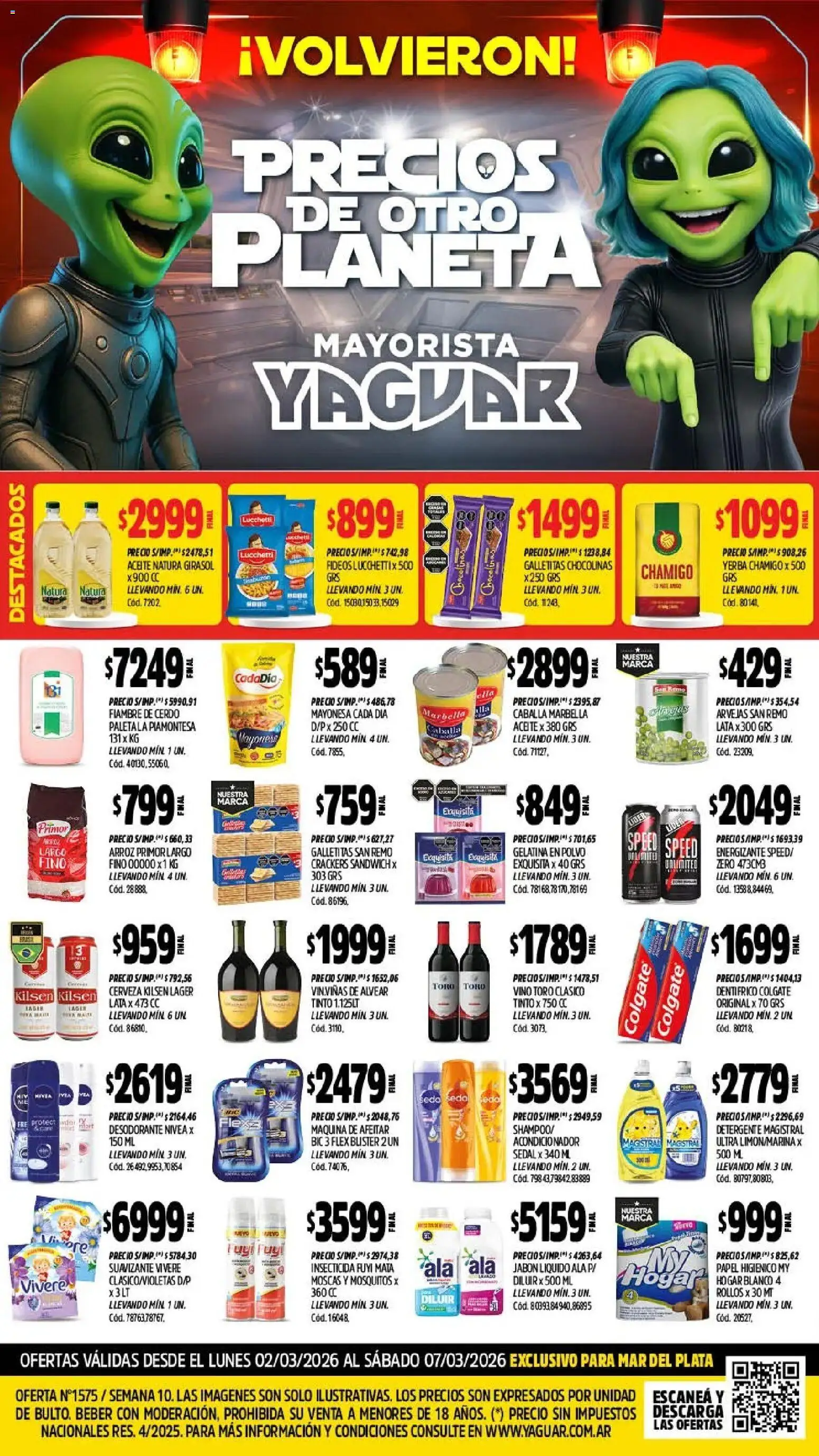 Yaguar - Oferta Semanal Mar del Plata │ válido desde el 02.03.2026 | Página: 1 | Productos: Mayonesa, Acondicionador, Jabón, Desodorante