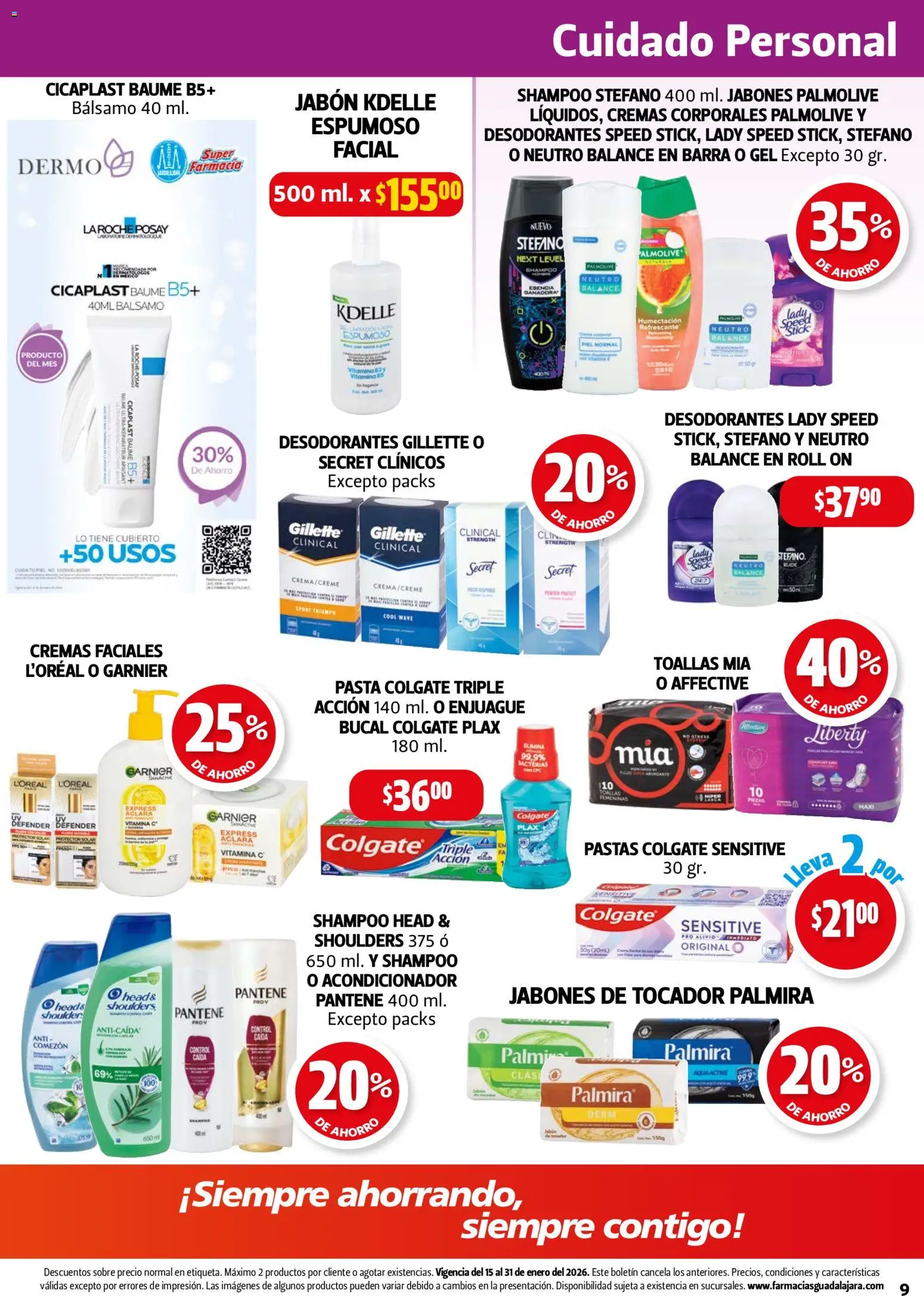Nuevas ofertas de Farmacia Guadalajara válidas en toda la República Mexicana desde el 15.01.2026. ¡Encuentra las mejores ofertas en Farmacia Guadalajara catálogo! | Página: 9 | Productos: Crema, Toallas, Sobre, Jabón