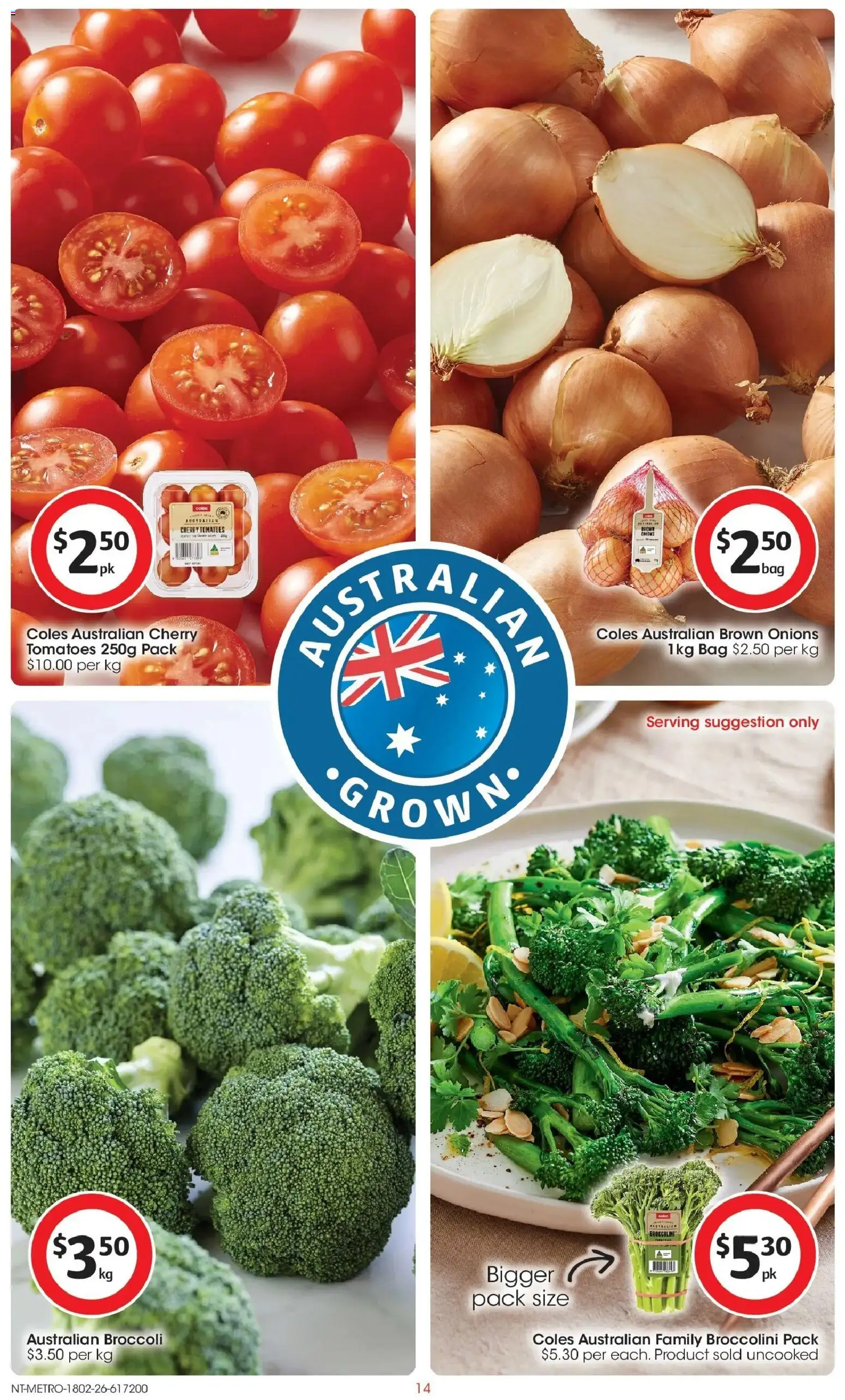 Coles catalogue - valid from 18.02.2026 | Page: 14 | Products: Tomatoes, Onions, Bag
