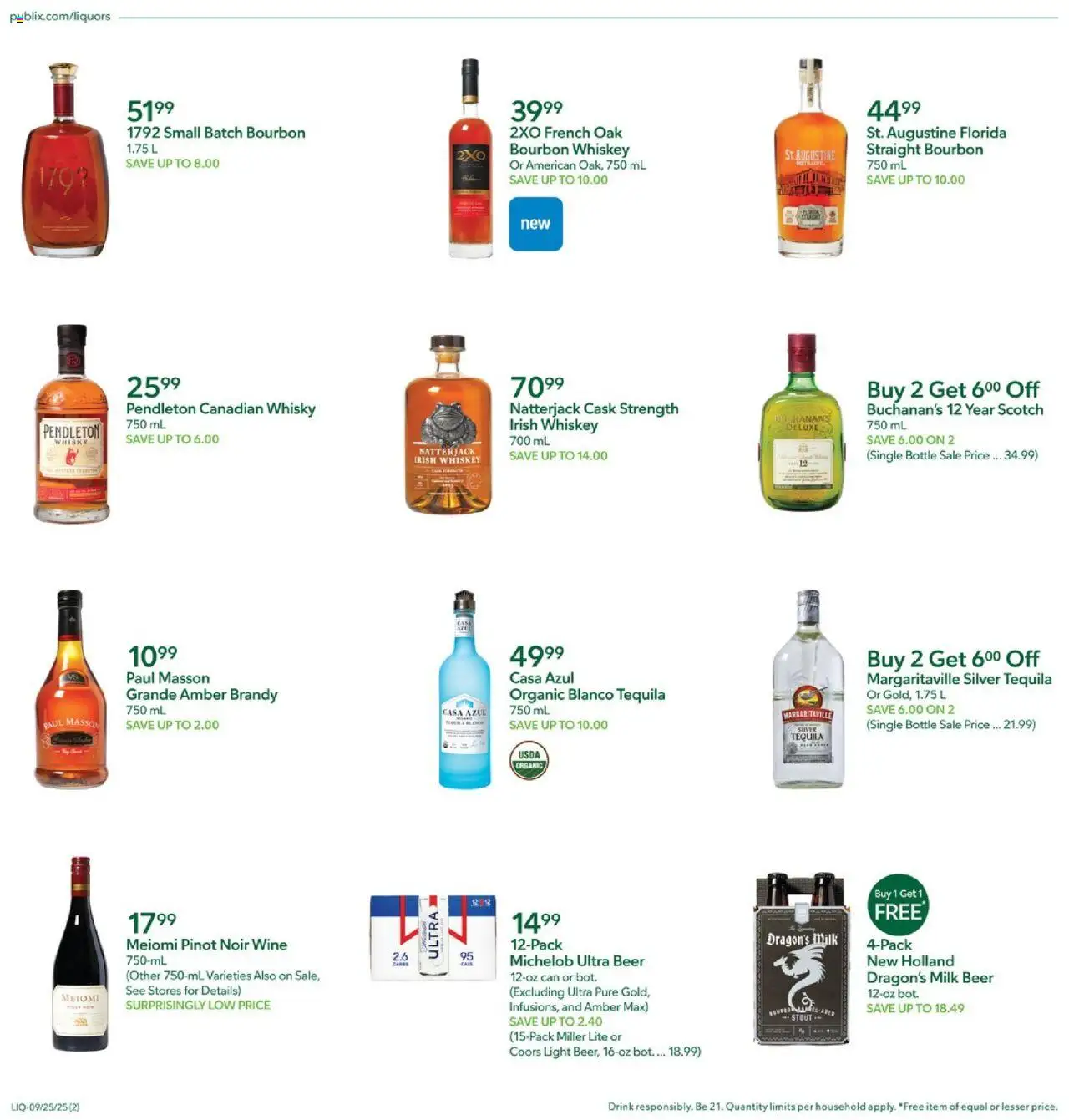 Publix Liquor - valid from 25.09.2025 | Page: 2 | Products: Milk, Beer, Bourbon, Whiskey
