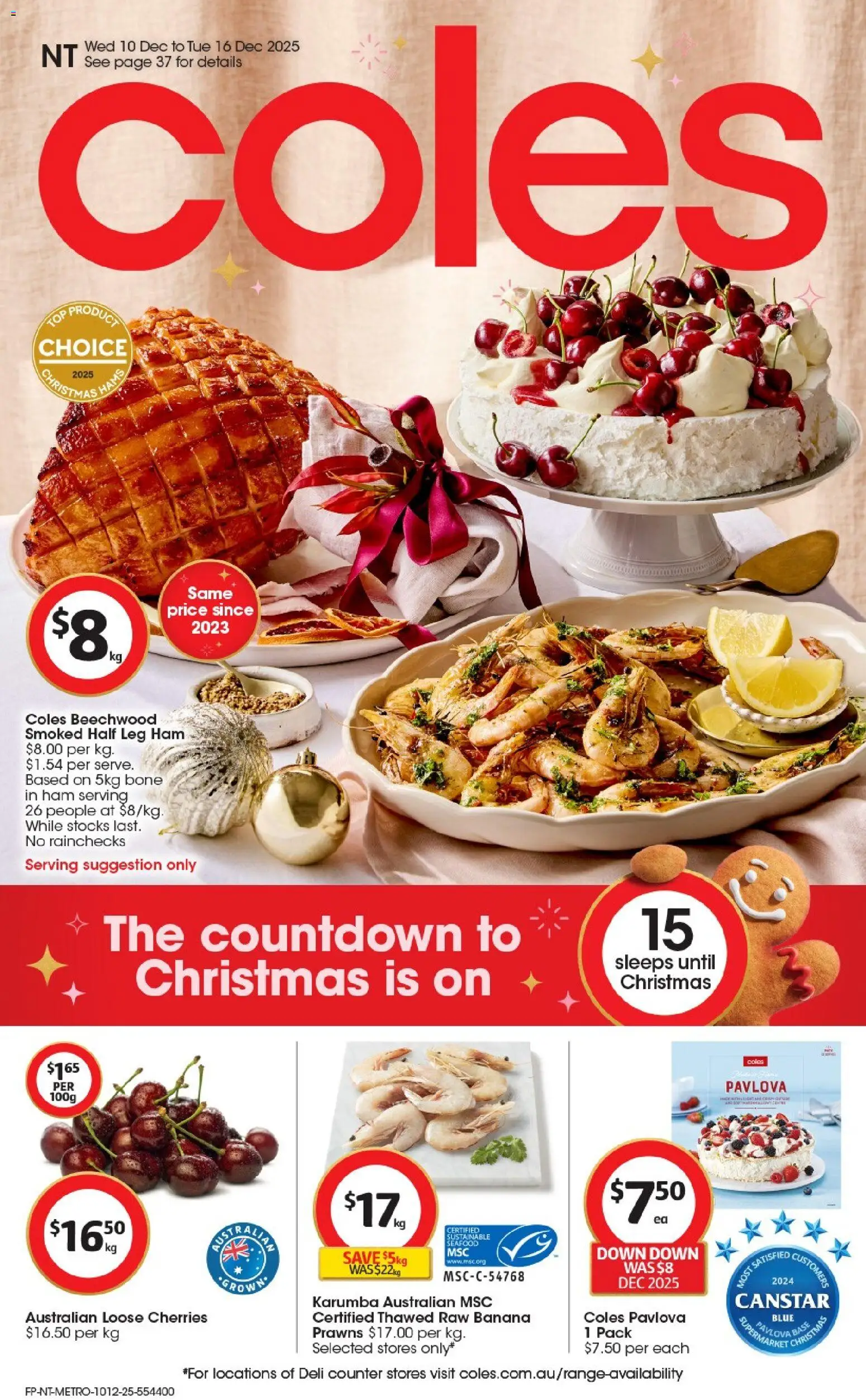 Coles catalogue - valid from 10.12.2025 | Page: 1 | Products: Ham, Prawns, Sustainable, Seafood