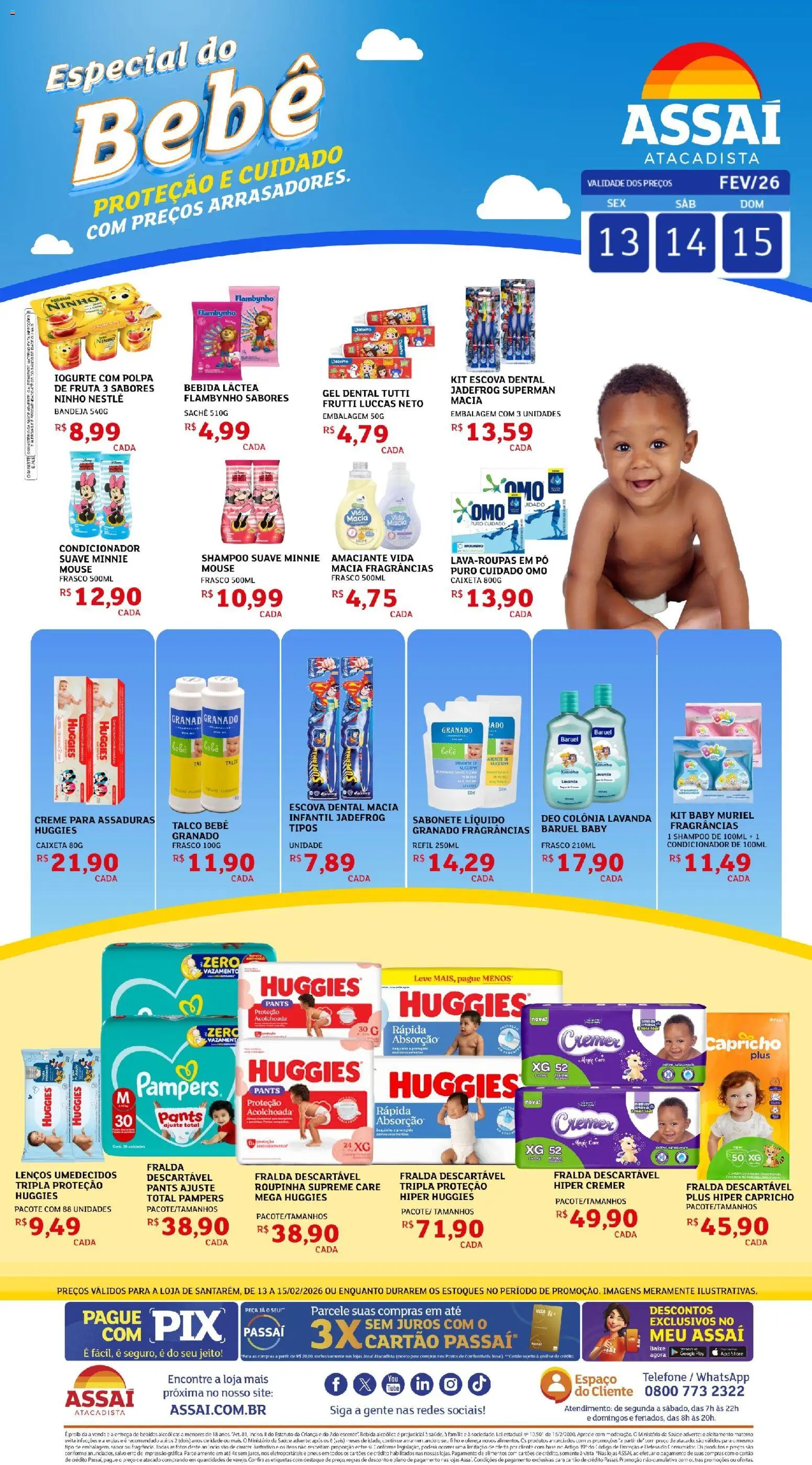 Assaí Atacadista Folheto - válido de 14.02.2026 | Página: 1 | Produtos: Pampers, Base, Bandeja, Telefone