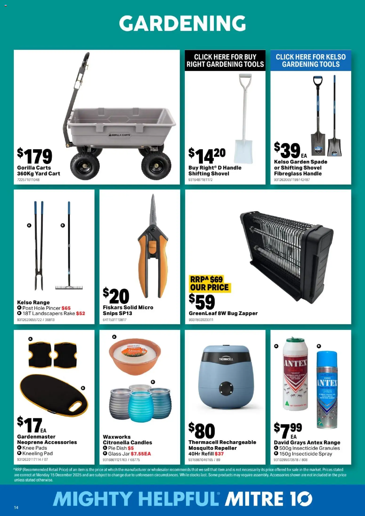 Mitre 10 catalogue - valid from 04.02.2026 | Page: 14 | Products: Cart, Kneeling pad, Candles, Tools