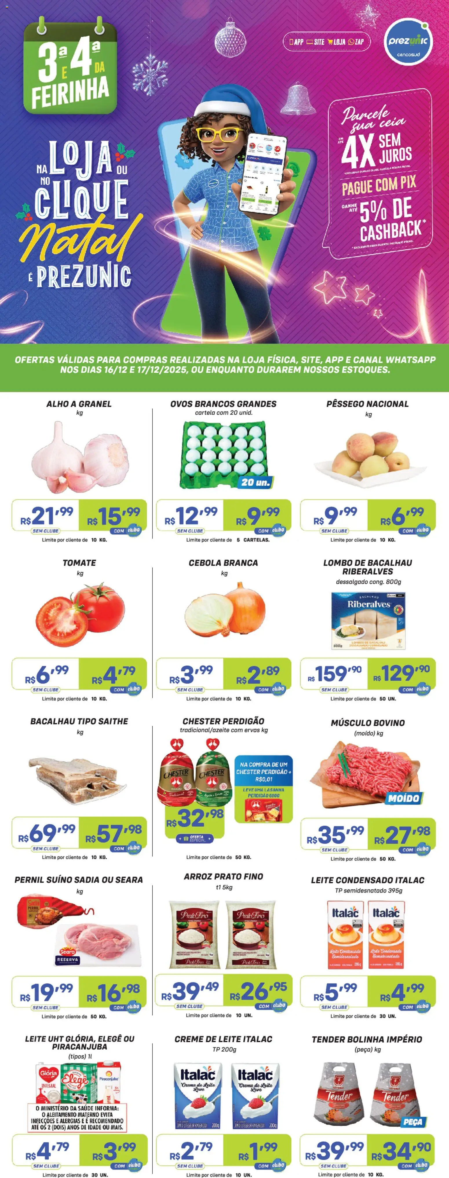 Prezunic Folheto - válido de 16.12.2025 | Página: 1 | Produtos: Pêssego, Bacalhau, Pernil, Ovos