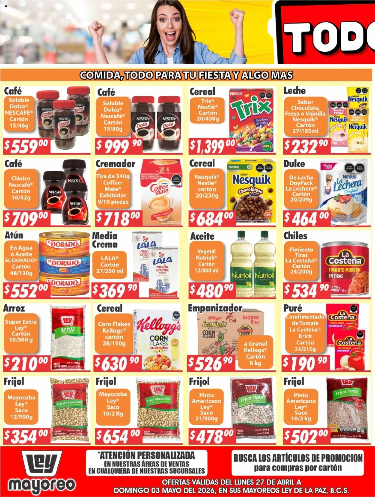 Nuevas ofertas de Casa Ley válidas en toda la República Mexicana desde el 27.04.2026. ¡Encuentra las mejores ofertas en Casa Ley folleto La Paz! | Página: 5 | Productos: Crema, Tomate, Café, Arroz