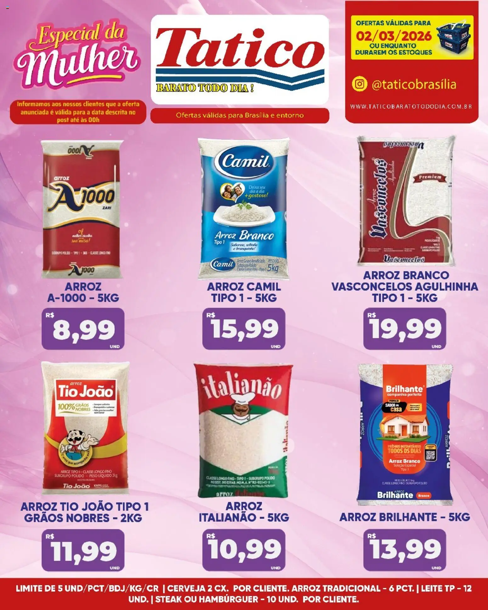 Tatico Folheto - válido de 02.03.2026 | Página: 1 | Produtos: Leite, Cerveja, Arroz, Hambúrguer