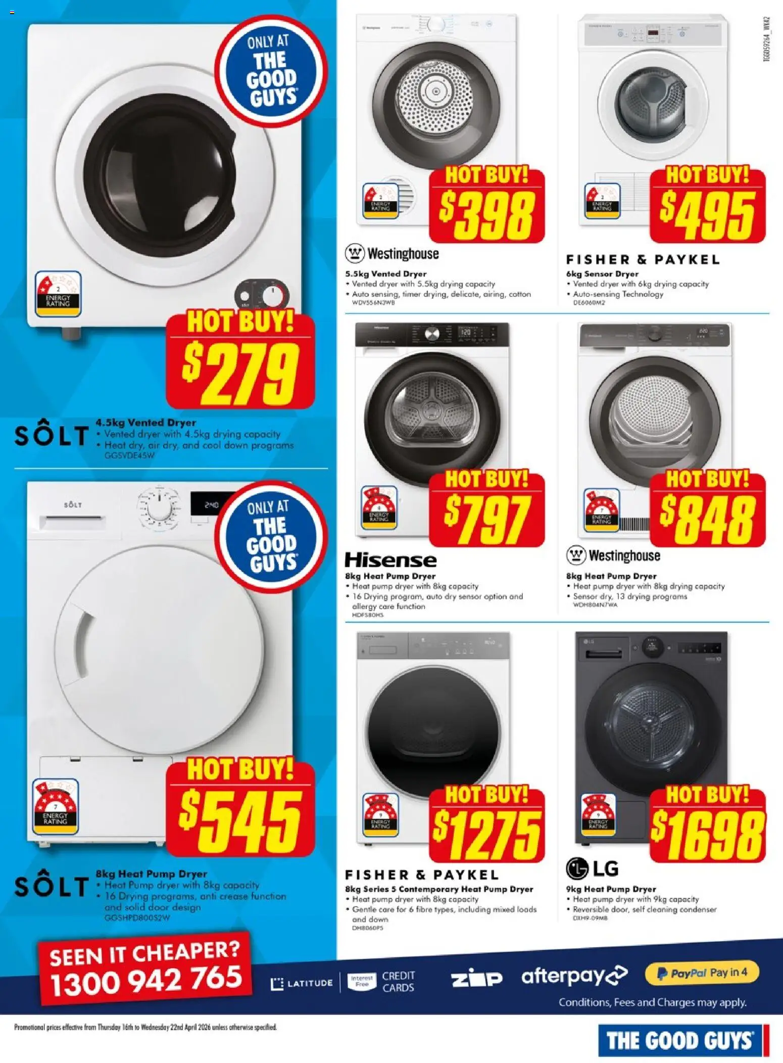 The Good Guys catalogue - valid from 15.04.2026 | Page: 19 | Products: Door, Dryer, Timer, Allergy