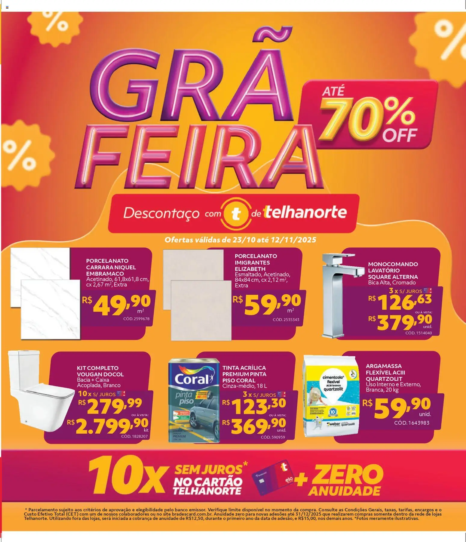 Telhanorte Folheto - válido de 23.10.2025 | Página: 1 | Produtos: Argamassa, Porcelanato, Caixa, Tinta