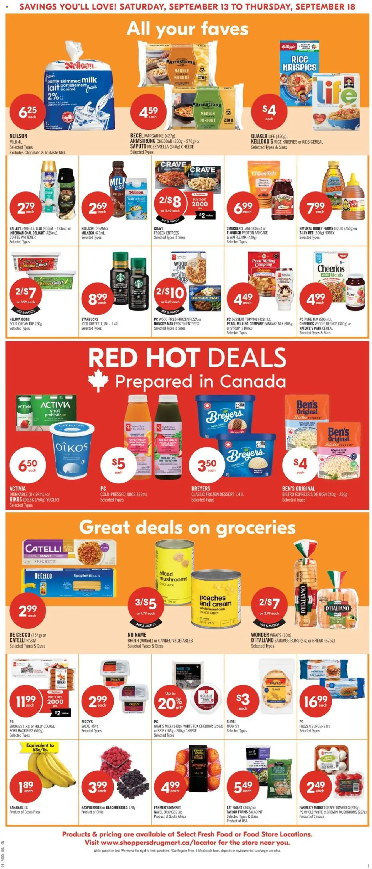 Shoppers flyer valid from 13.09.2025 | Page: 5 | Products: Pasta, Salad, Yogurt, Bread