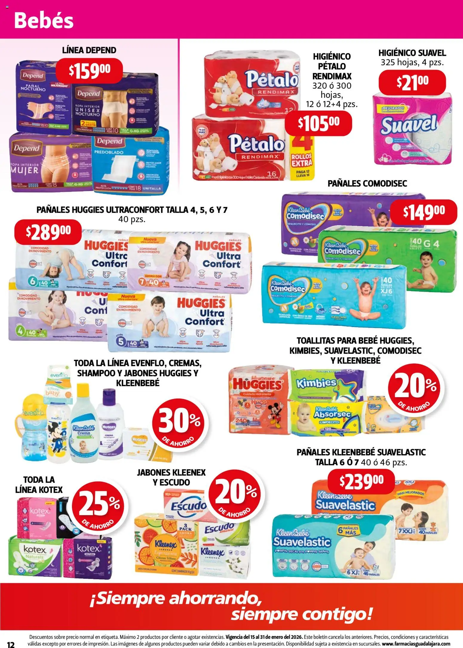 Nuevas ofertas de Farmacia Guadalajara válidas en toda la República Mexicana desde el 15.01.2026. ¡Encuentra las mejores ofertas en Farmacia Guadalajara catálogo! | Página: 12 | Productos: Crema, Pañales, Sobre