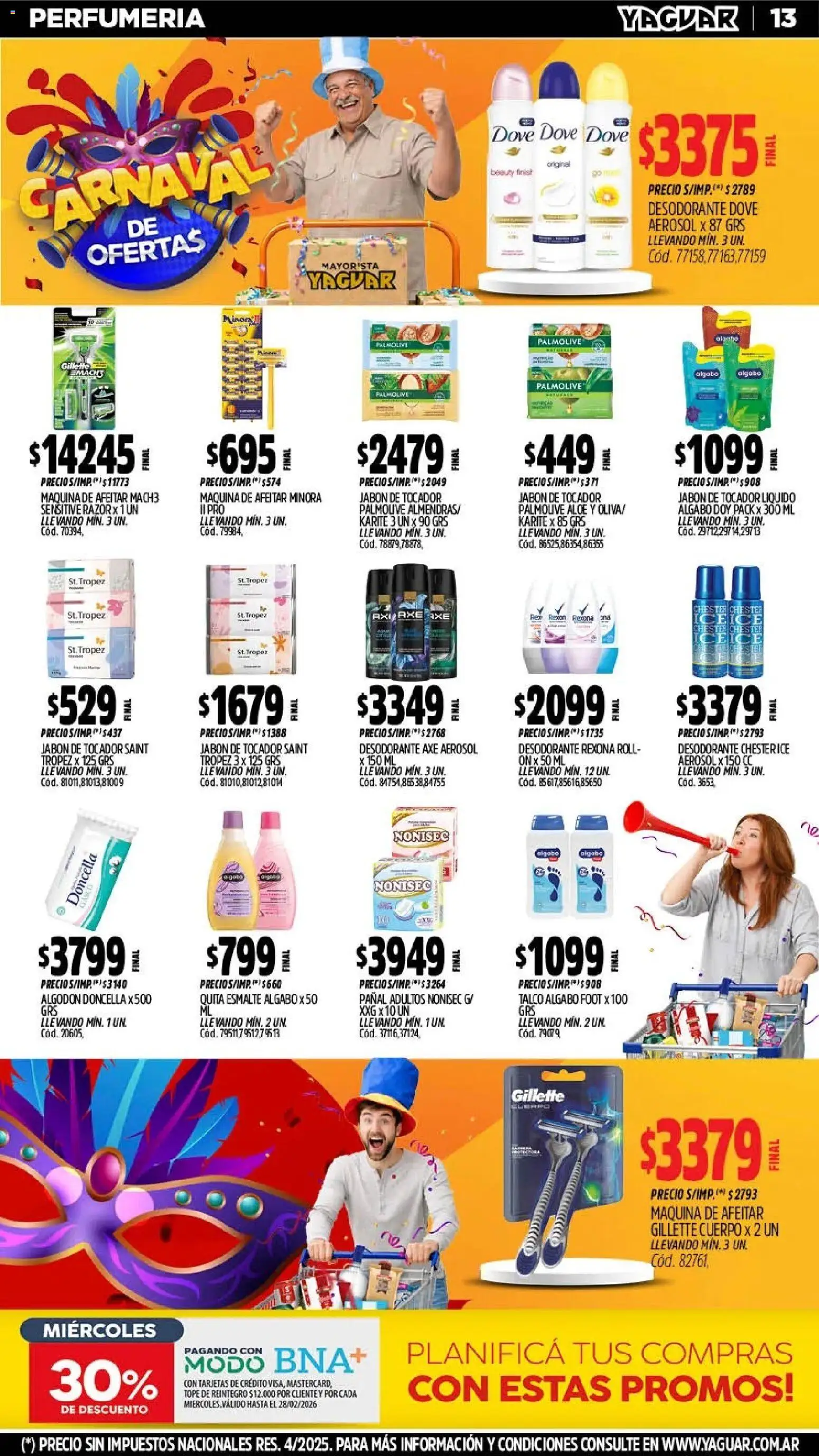 Yaguar - Oferta Semanal Mendoza │ válido desde el 02.02.2026 | Página: 13 | Productos: Algodón, Maquina de afeitar, Jabón, Desodorante