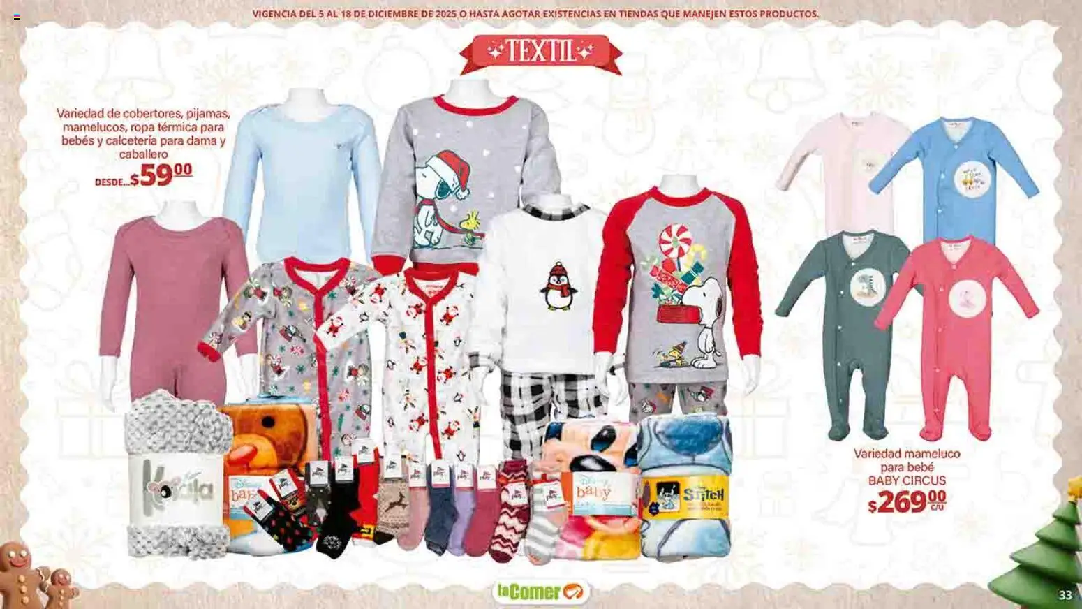 Nuevas ofertas de La Comer válidas en toda la República Mexicana desde el 05.12.2025. ¡Encuentra las mejores ofertas en La Comer folleto Felices Fiestas! | Página: 33 | Productos: Ropa, Mameluco